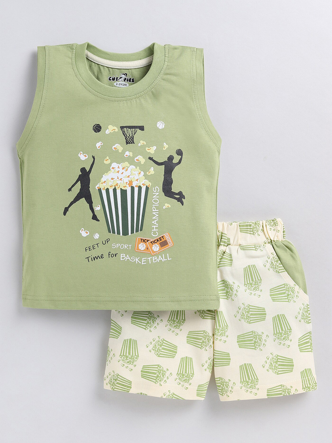 

BAESD Boys Graphic Printed Round Neck T-shirt With Shorts, Olive