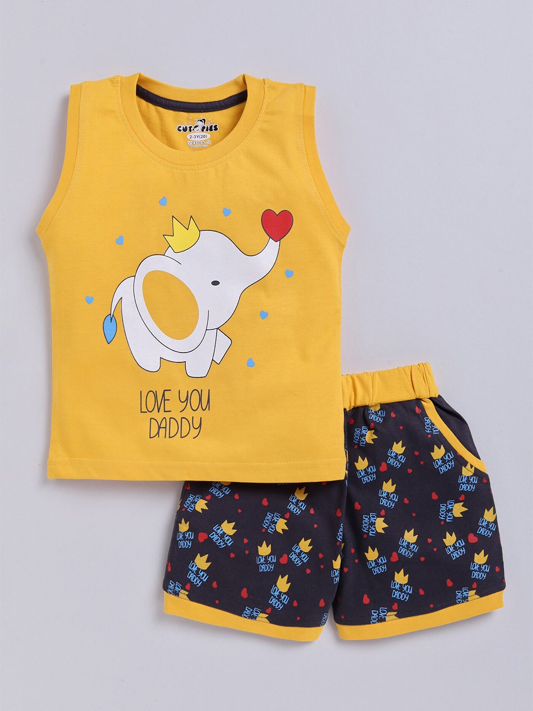 

BAESD Boys Printed Sleeveless T-shirt with Shorts, Mustard