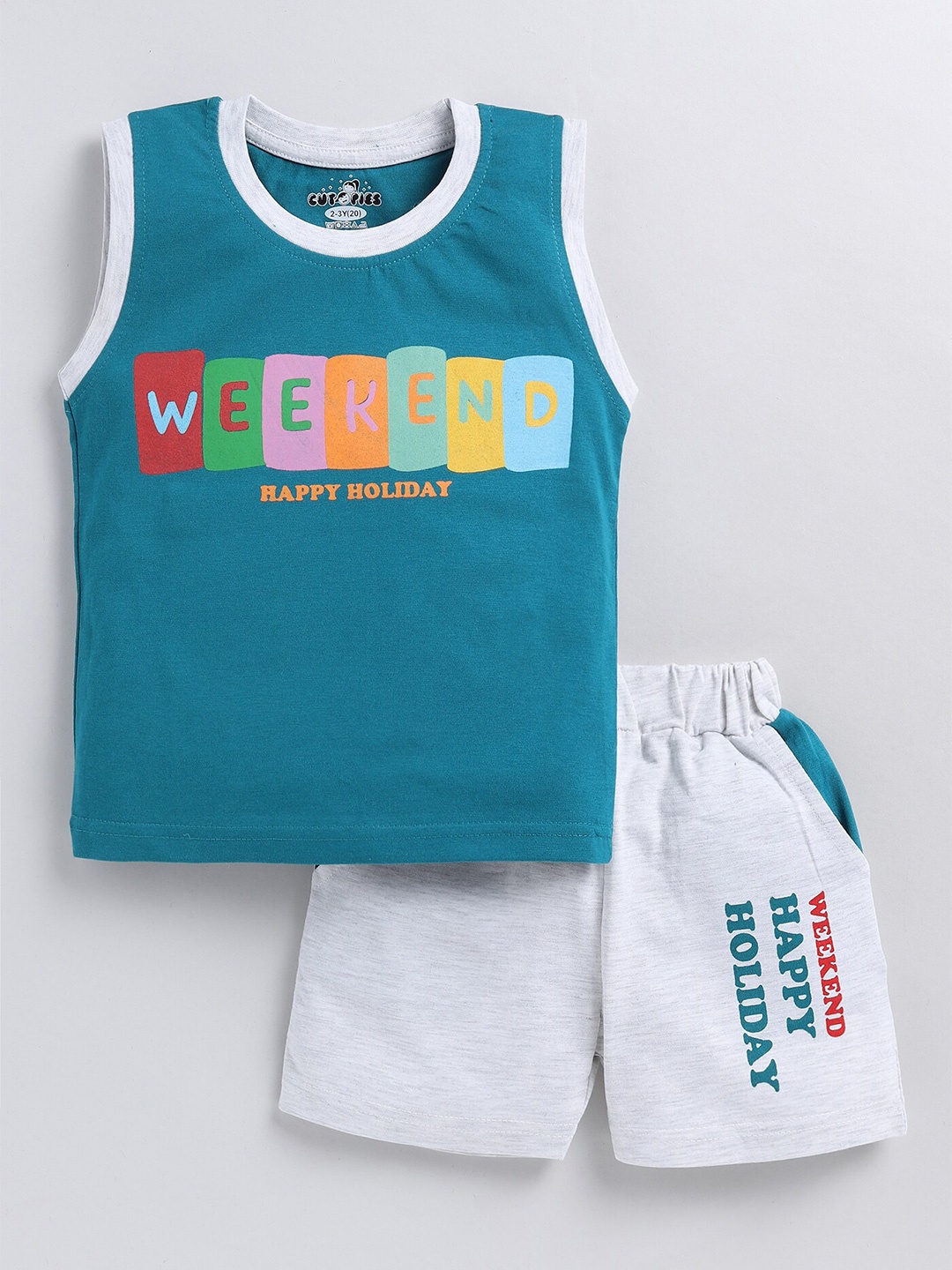 

BAESD Boys Typography Printed T-shirt With Shorts, Blue