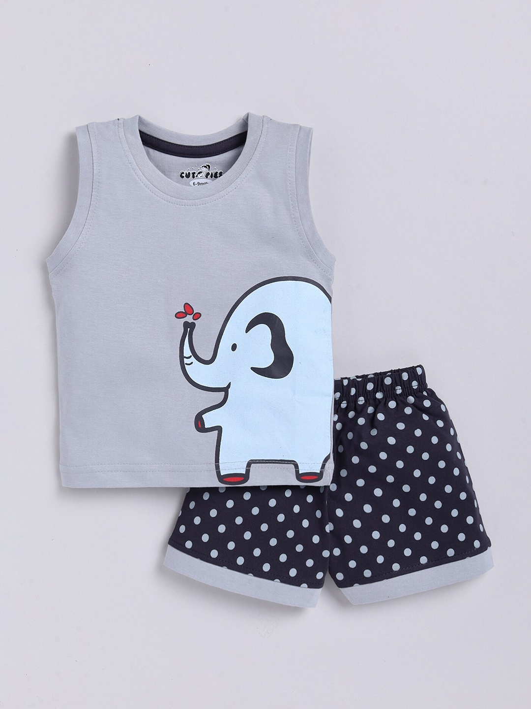 

BAESD Infants Elephant Printed T-shirt With Shorts, Grey