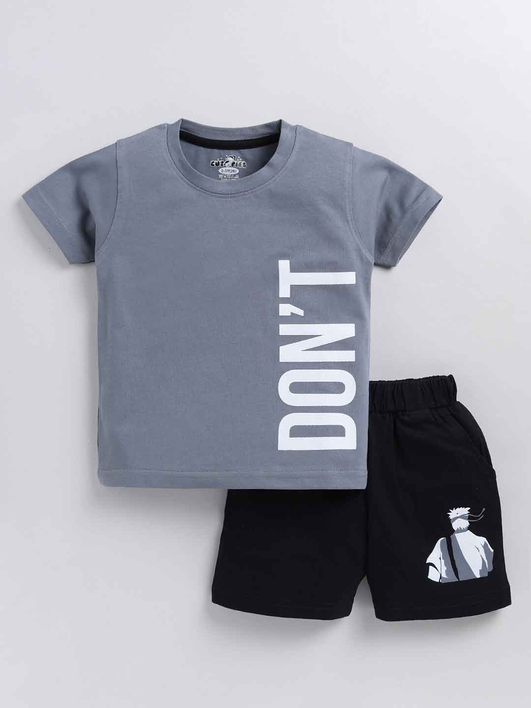 

BAESD Boys Typography Printed T-shirt With Shorts, Grey