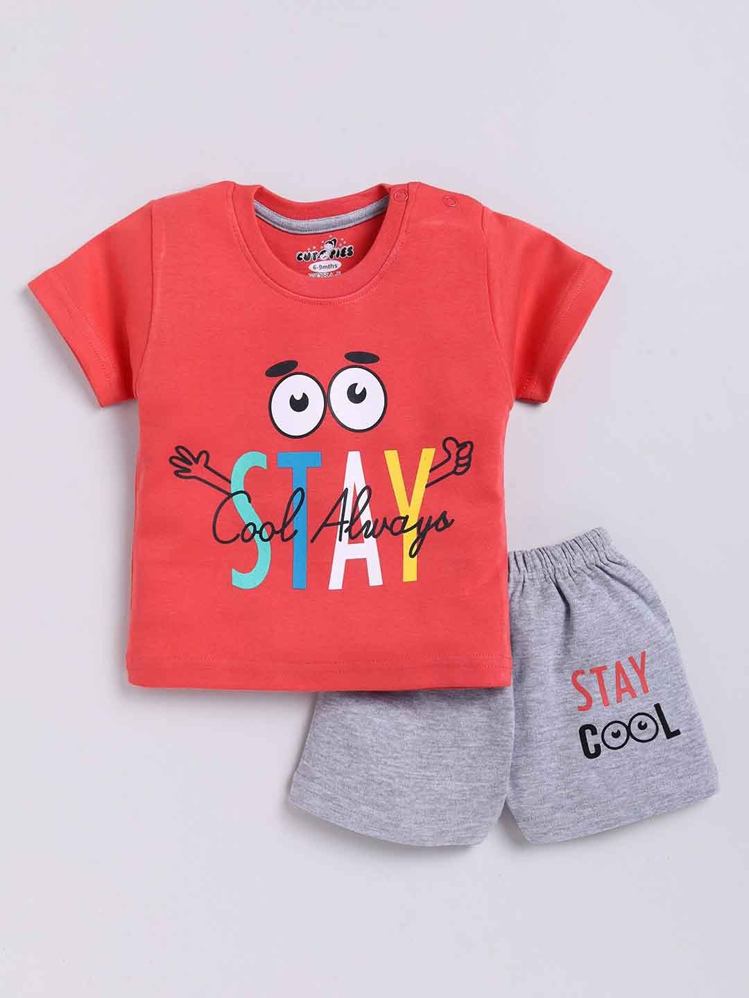 

BAESD Infants Typography Printed T-shirt With Shorts, Orange