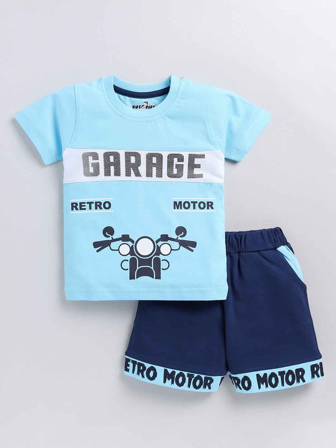 

BAESD Boys Typography Printed T-shirt With Shorts, Blue