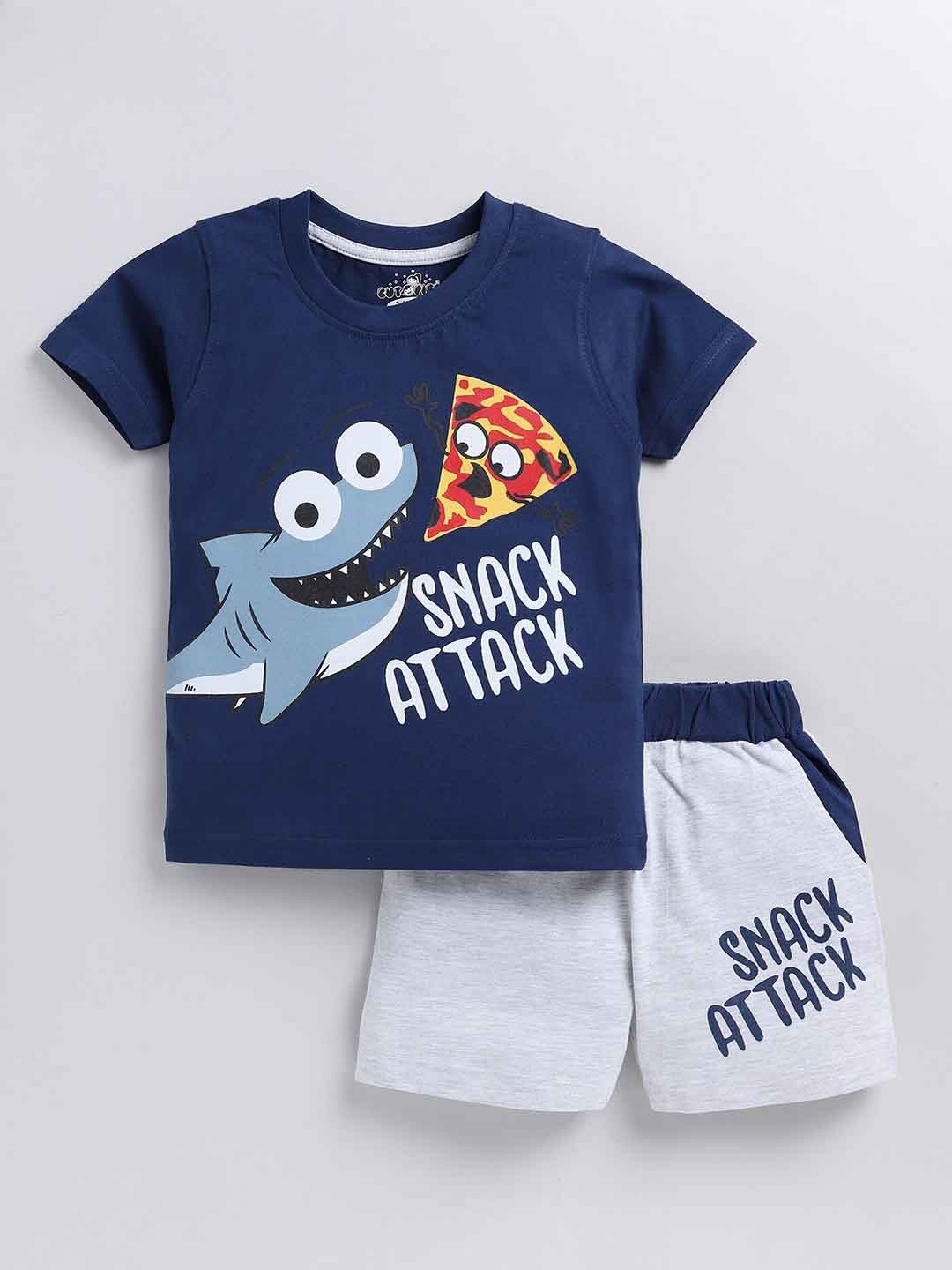 

BAESD Boys Graphic Printed T-shirt With Shorts, Navy blue