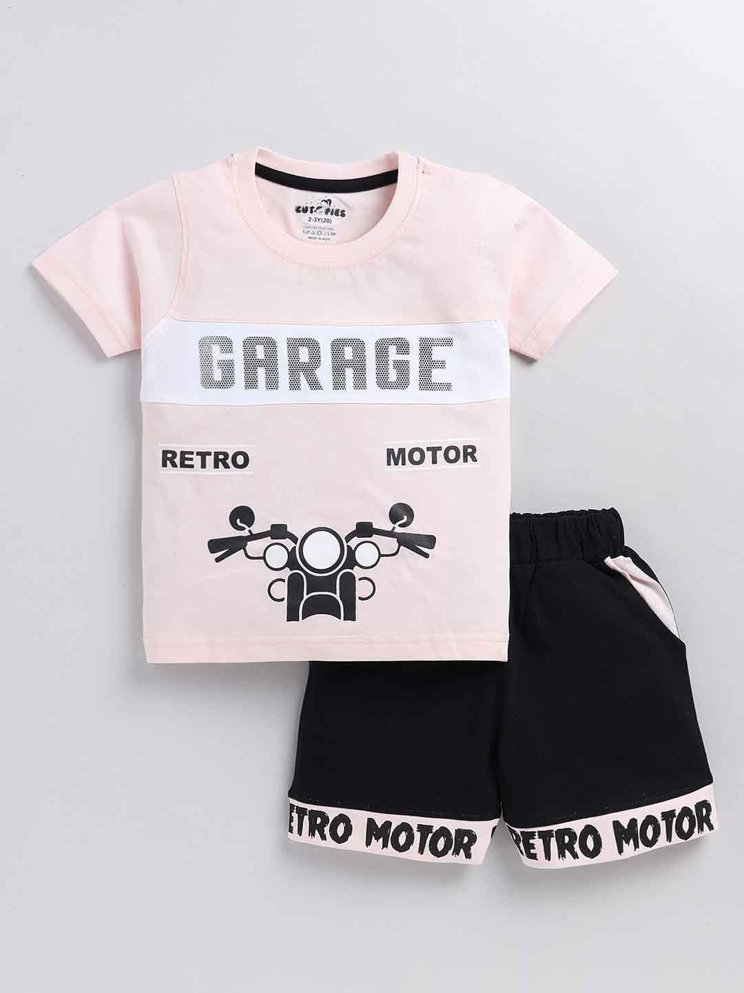 

BAESD Boys Typography Printed T-shirt With Shorts, Peach
