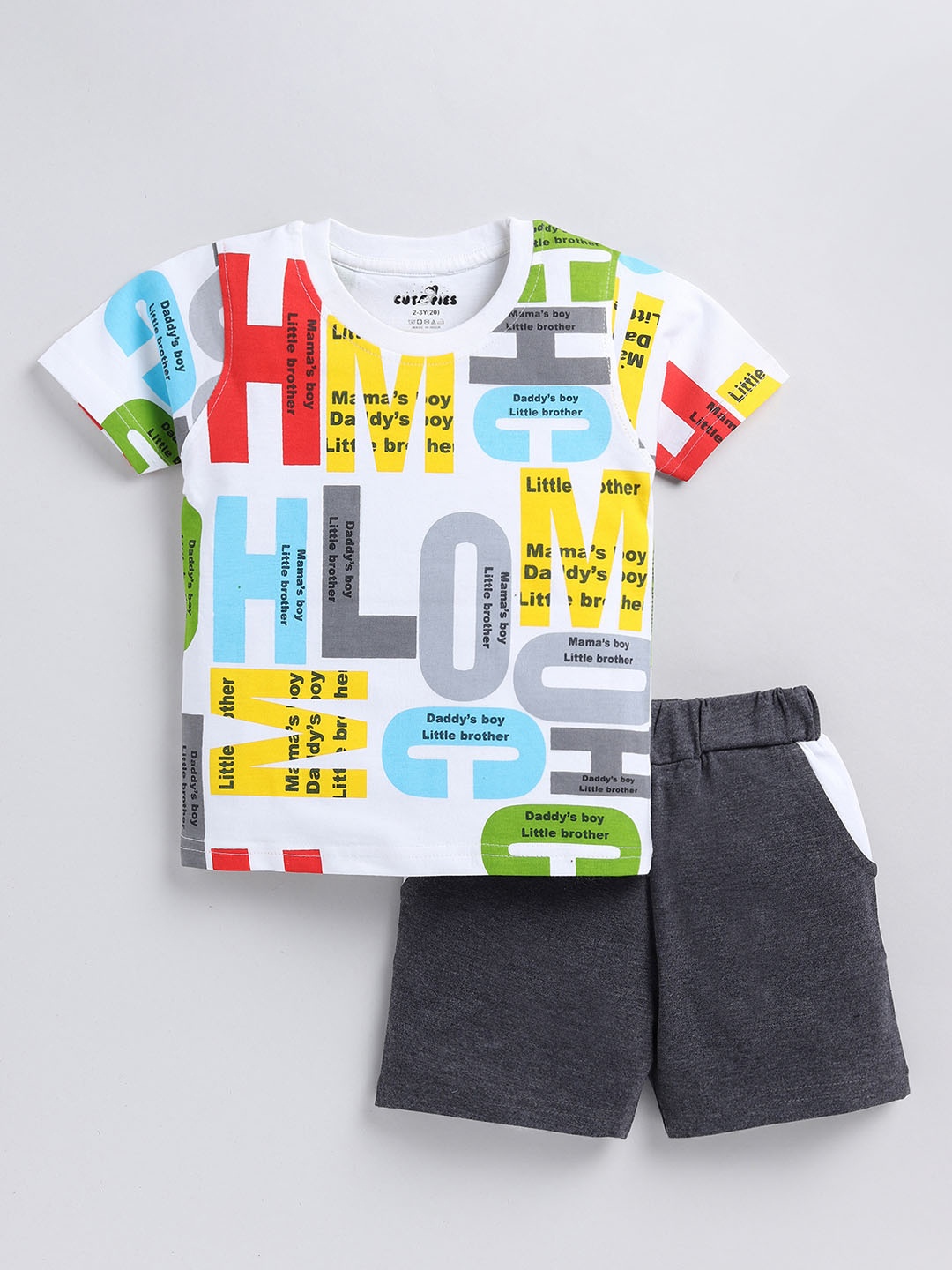 

BAESD Boys Printed Cotton T-shirt with Shorts, Off white