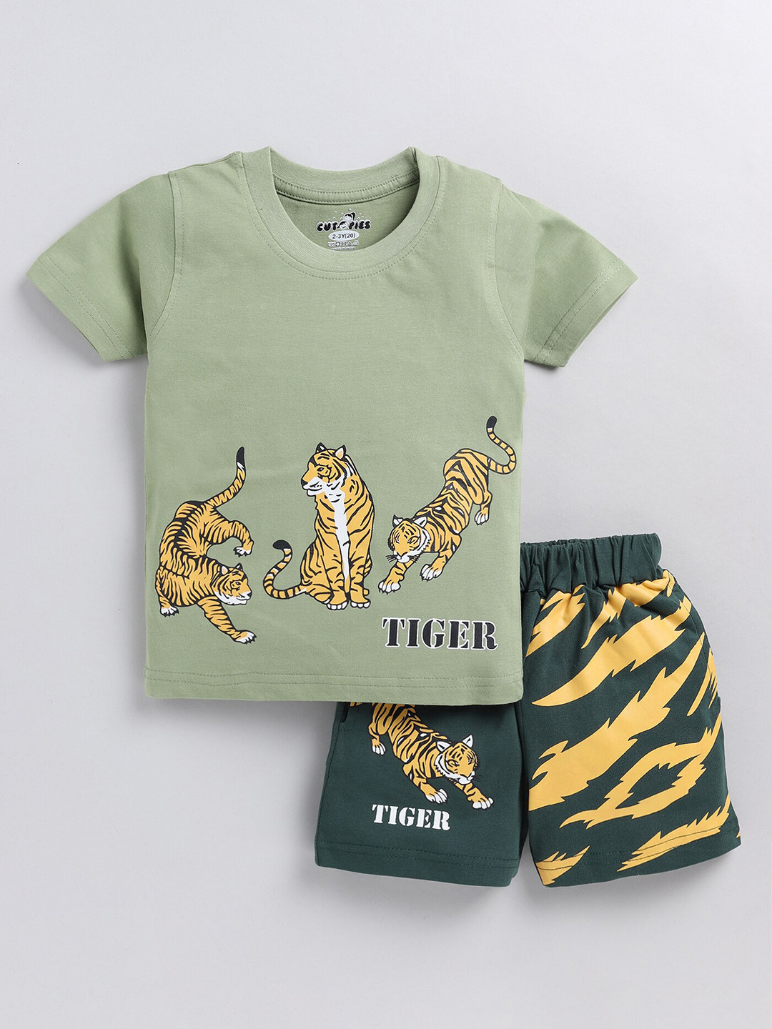 

BAESD Boys Printed Cotton T-shirt with Shorts, Olive