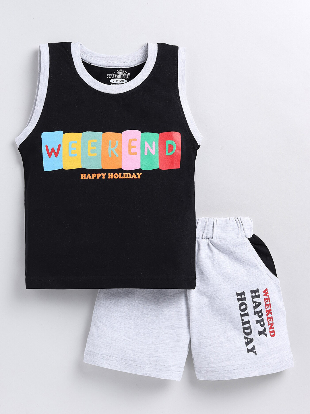

BAESD Boys Printed Cotton T-shirt with Shorts, Black
