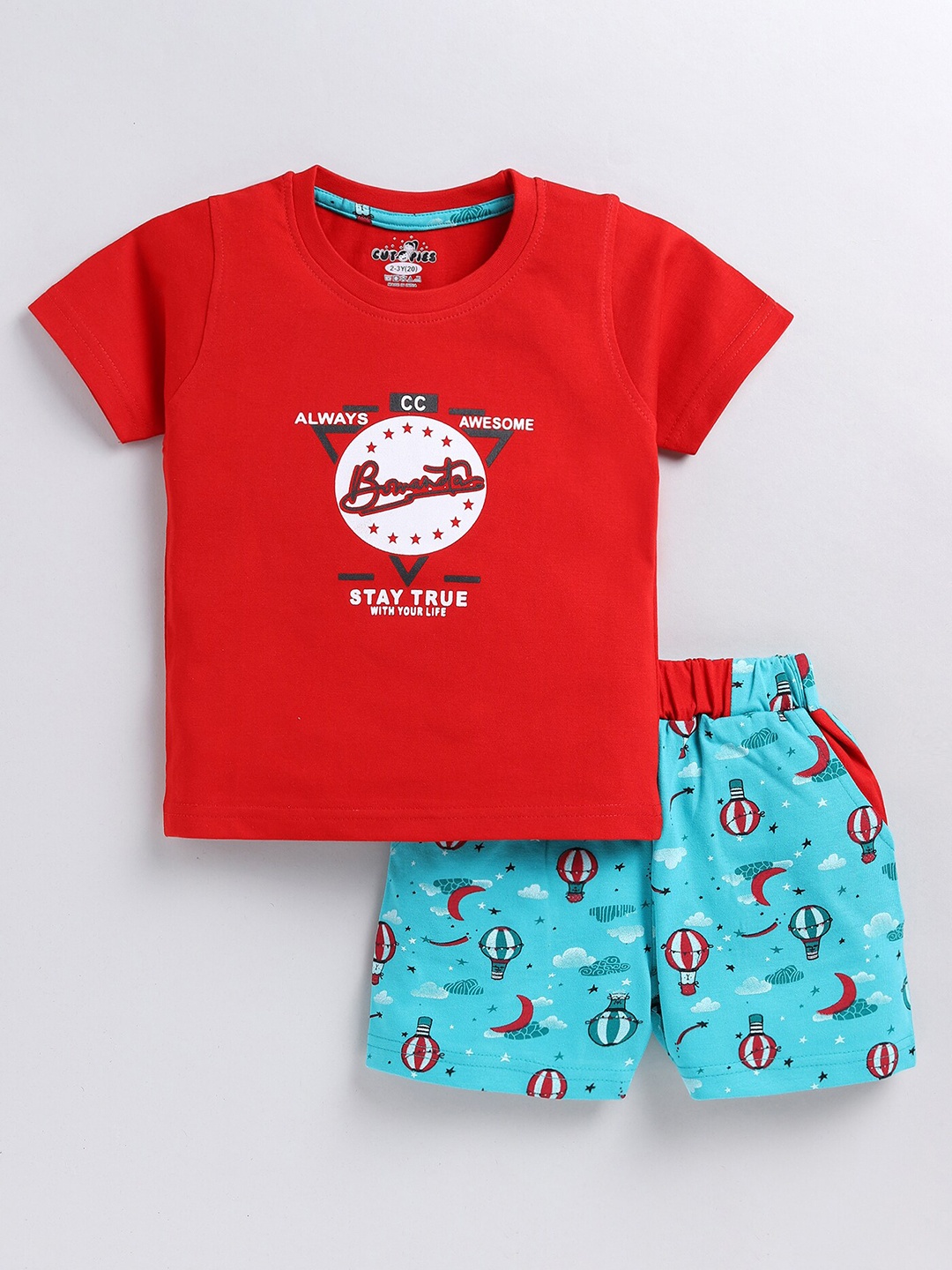 

BAESD Boys Printed Cotton T-shirt with Shorts, Red