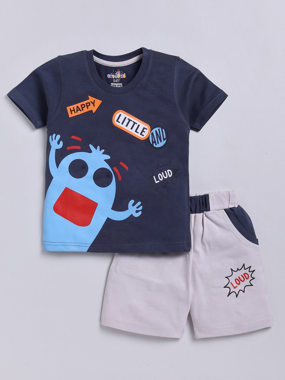 

BAESD Boys Printed Cotton T-shirt with Shorts, Navy blue