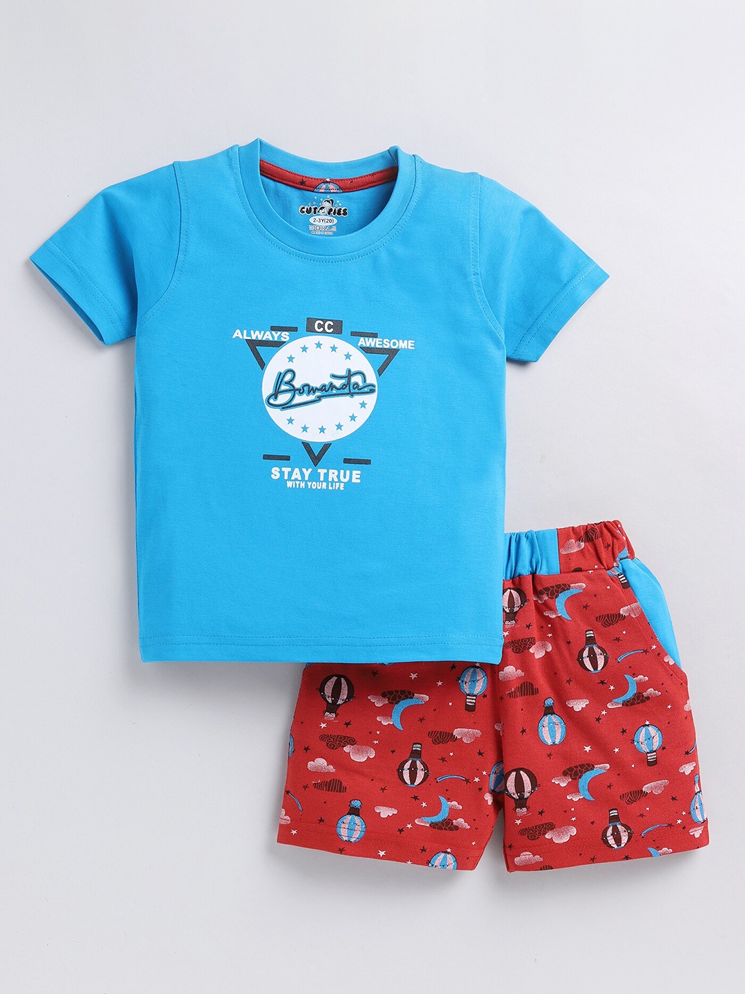 

BAESD Boys Printed Cotton T-shirt with Shorts, Blue