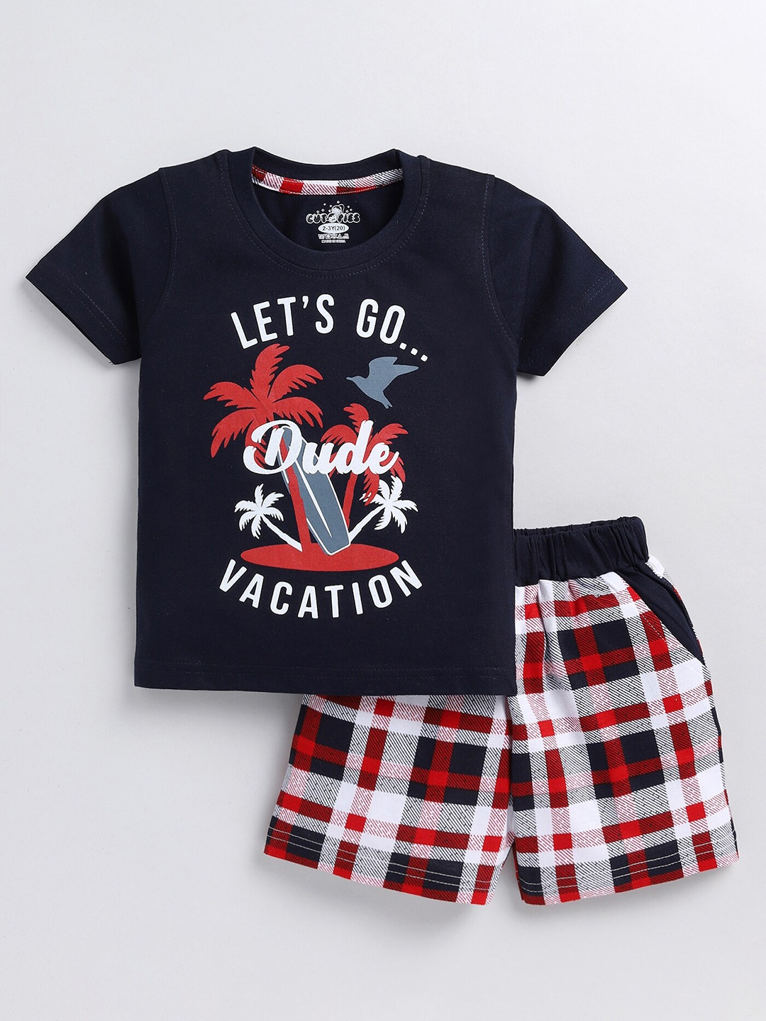 

BAESD Boys Printed Cotton T-shirt with Shorts, Navy blue