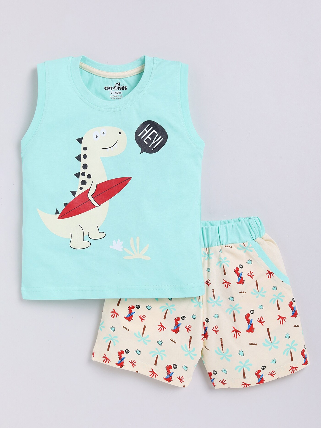 

BAESD Boys Printed Cotton T-shirt with Shorts, Sea green