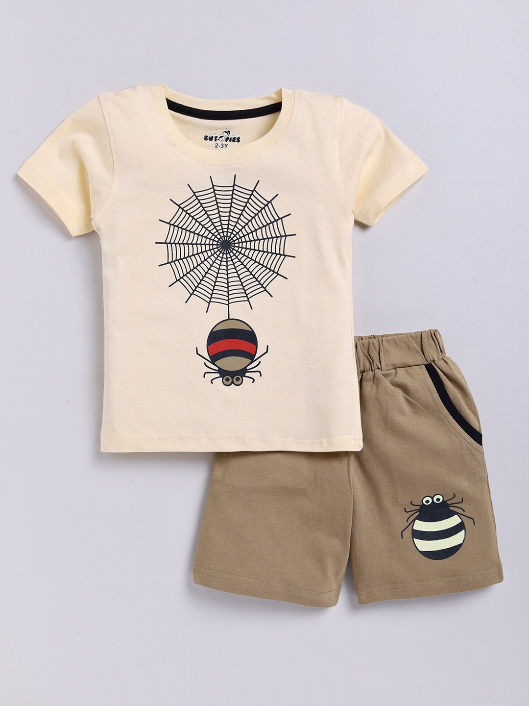 

BAESD Boys Printed Cotton T-shirt with Shorts, Beige