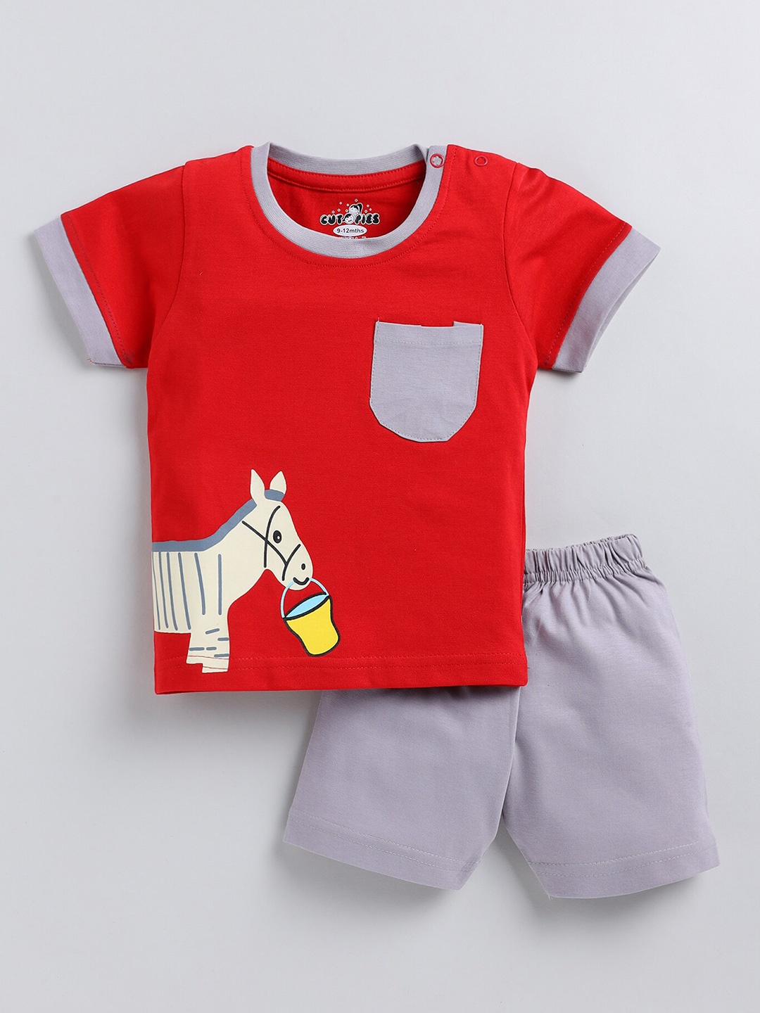 

BAESD Kids Printed Cotton T-shirt with Shorts, Red