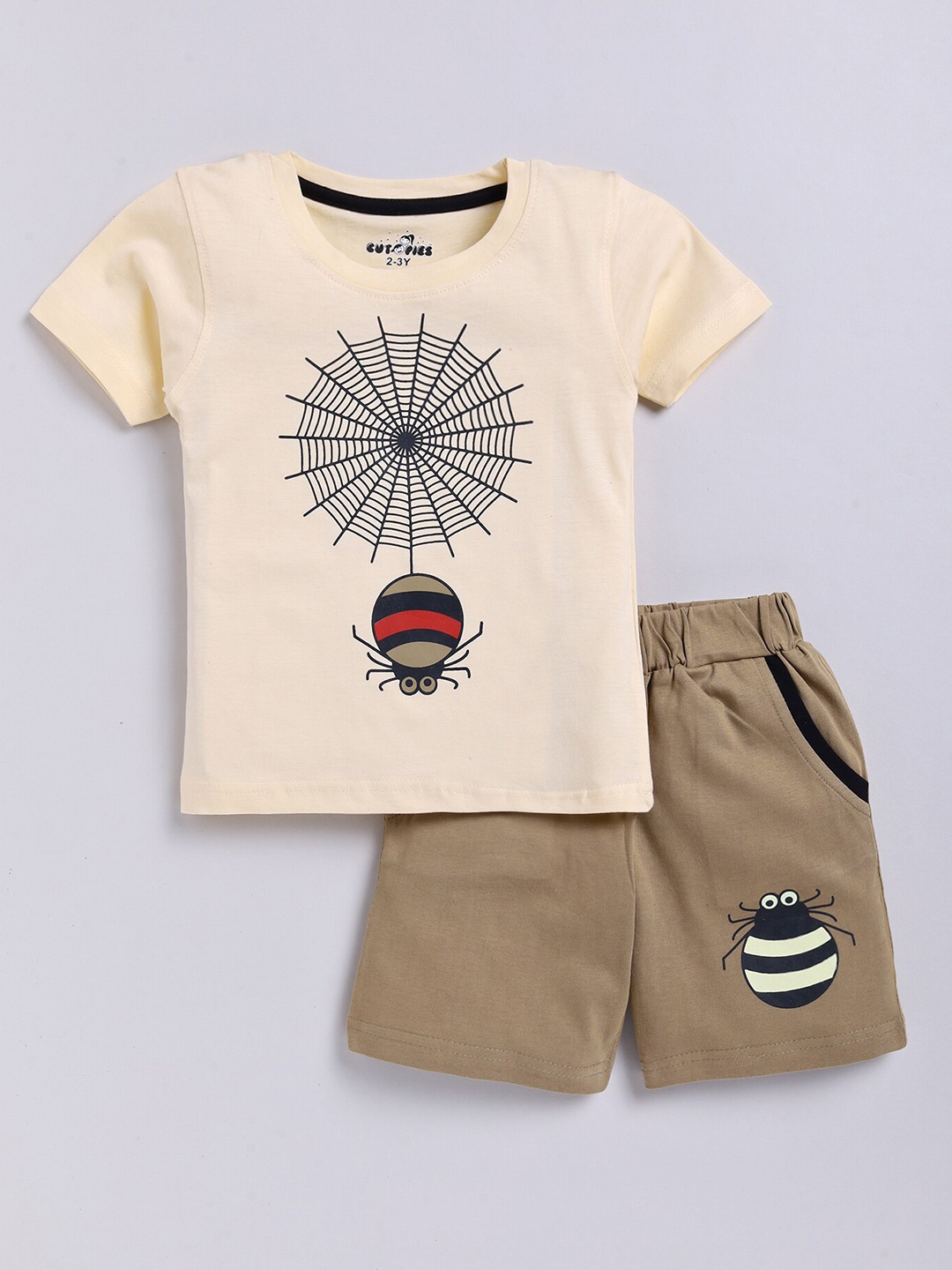 

BAESD Boys Printed Cotton T-shirt with Shorts, Brown