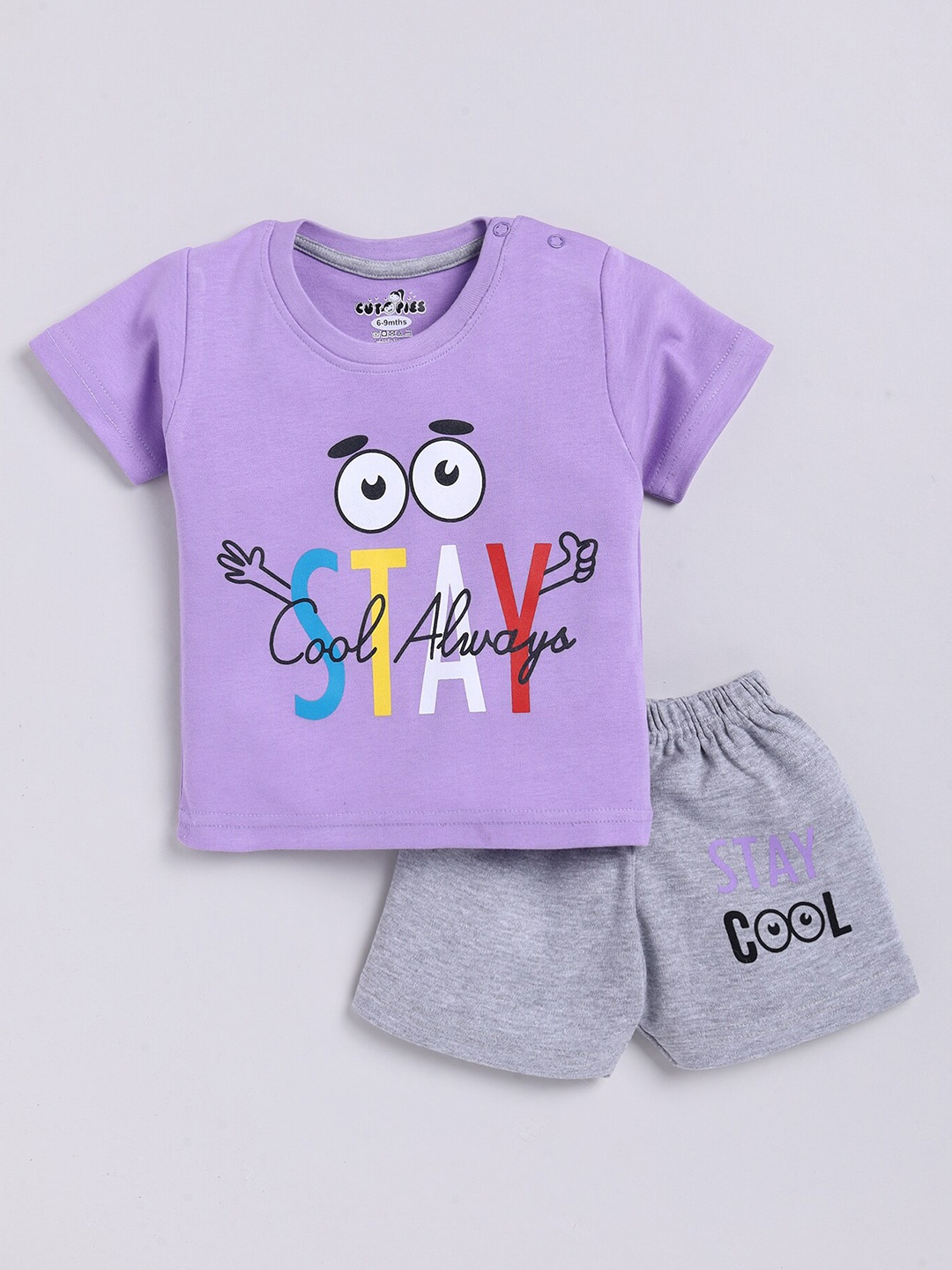 

BAESD Infants Printed Cotton T-shirt with Shorts, Purple