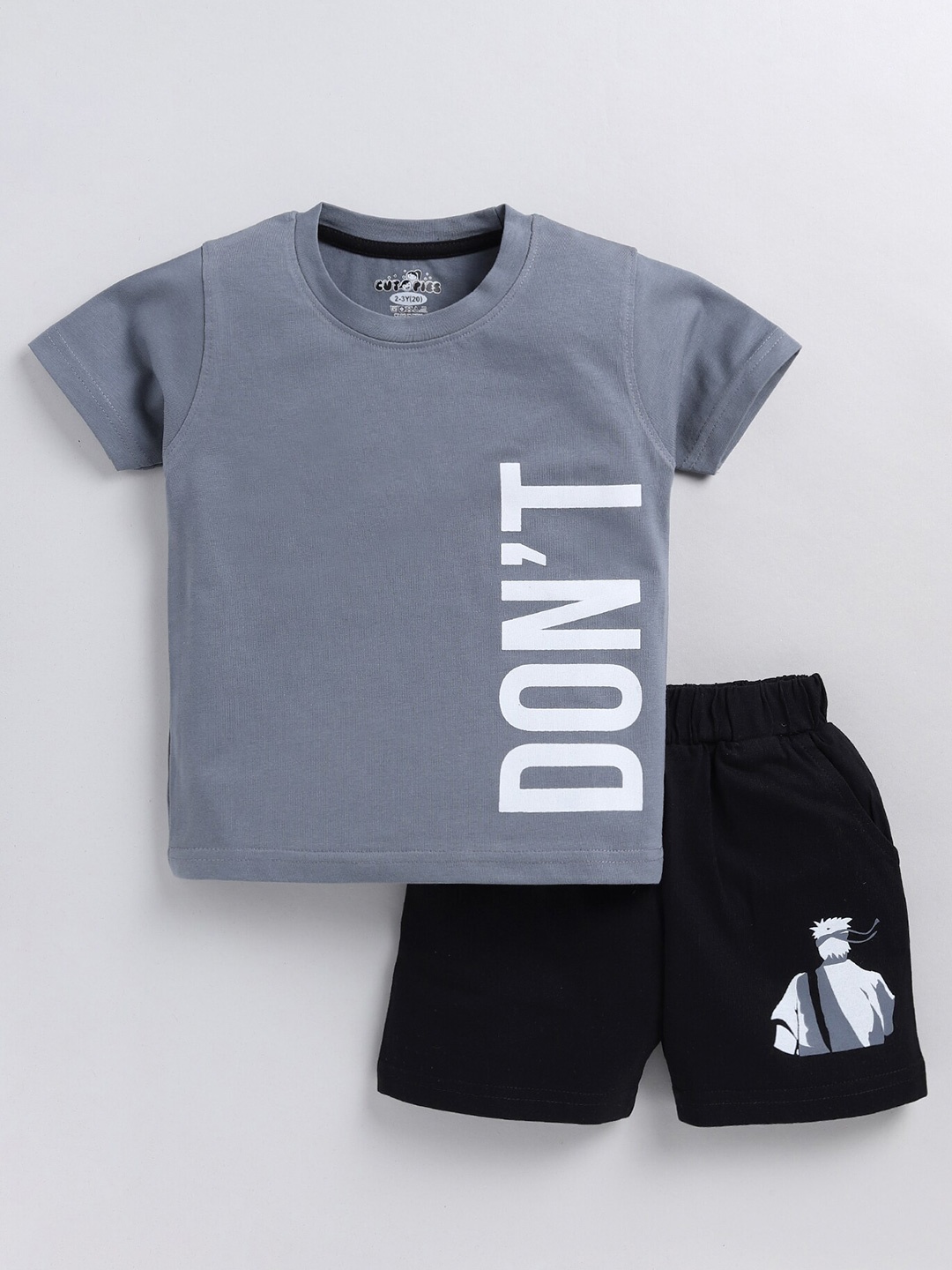 

BAESD Boys Printed Cotton T-shirt with Shorts, Grey