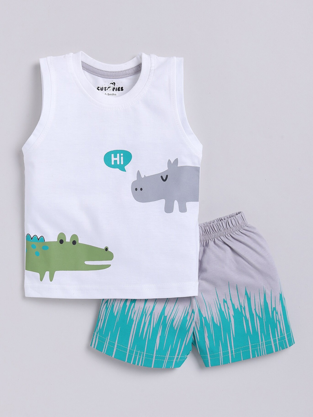 

BAESD Infants Printed Cotton T-shirt with Shorts, White
