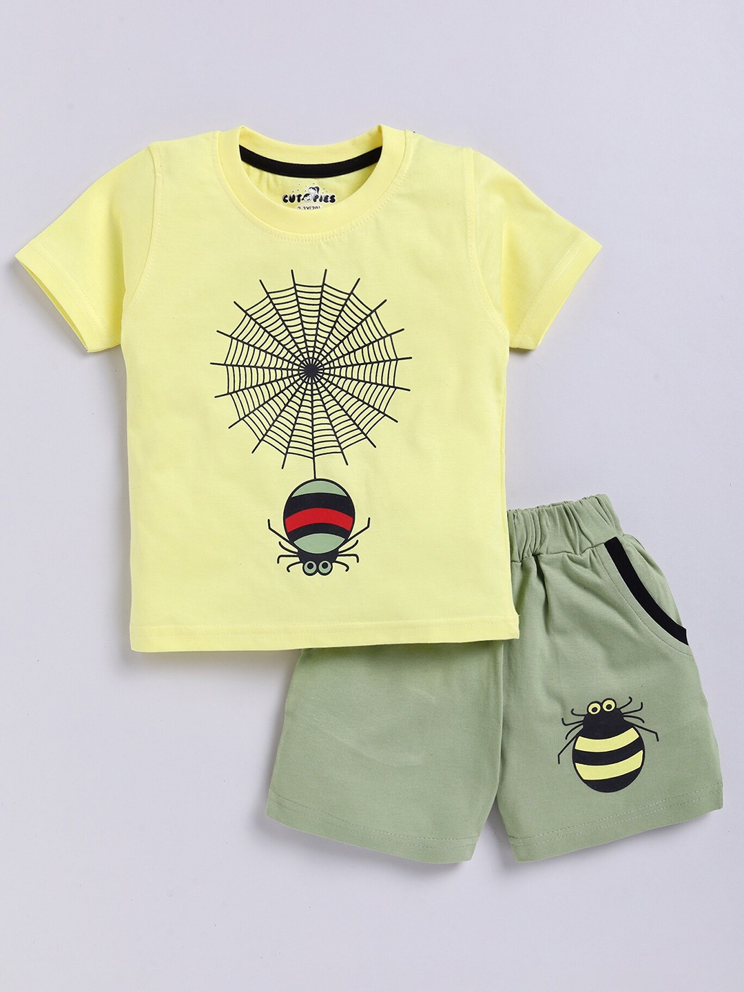 

BAESD Boys Printed Cotton T-shirt With Shorts, Yellow