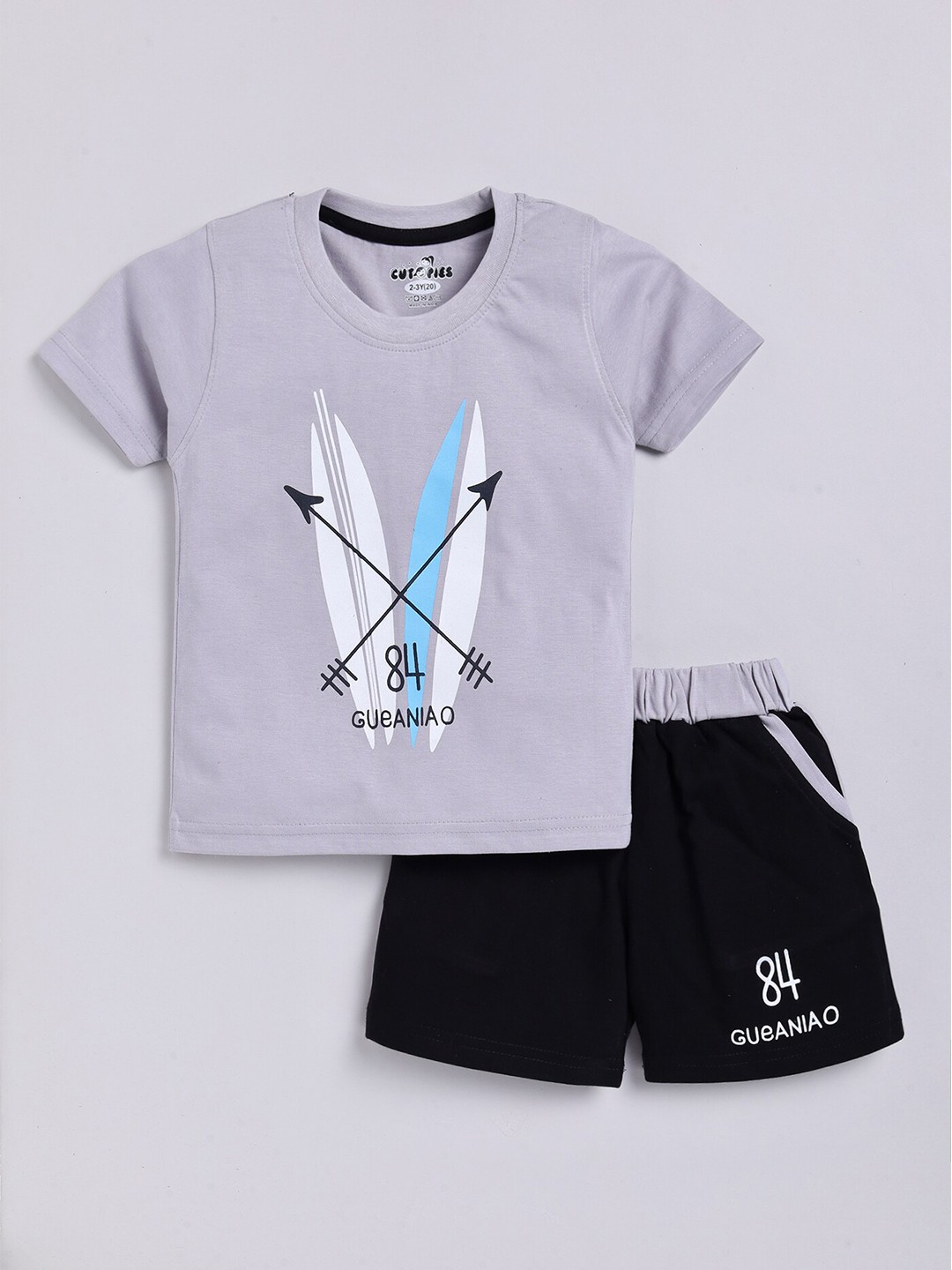 

BAESD Boys Printed Cotton T-shirt With Shorts, Grey