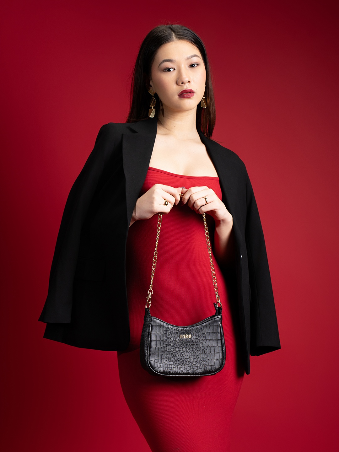 

Eske Jena Textured Structured Small Shoulder Bag, Black