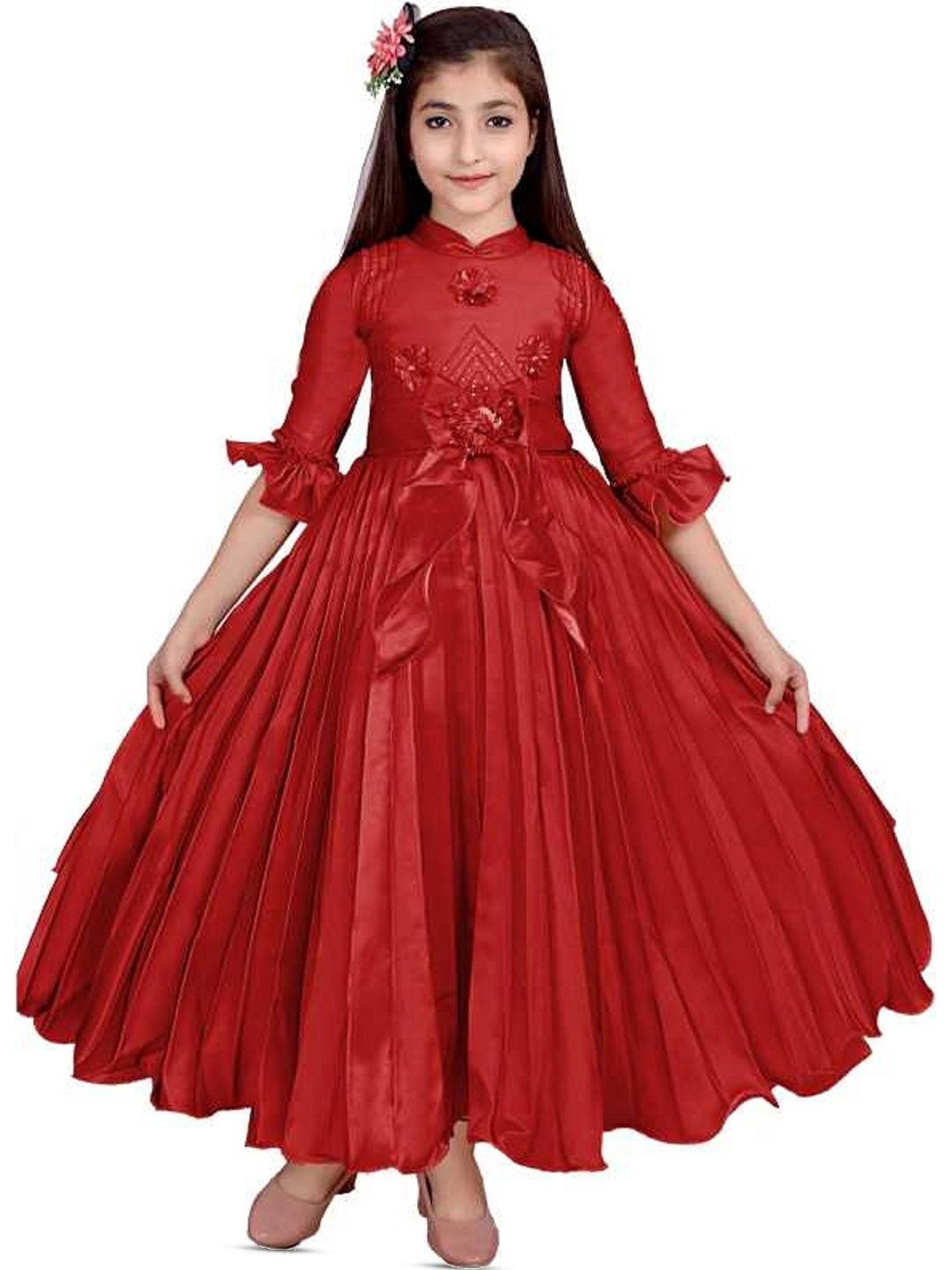 

BAESD Applique Satin Fit & Flare Maxi Dress, Red