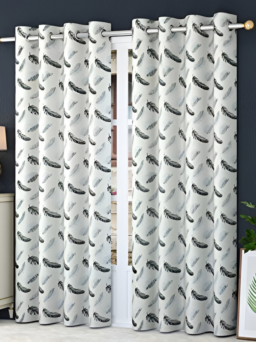 

HOMECRUST Black & White 2 Pcs Printed Satin Room Darkening Door Curtain
