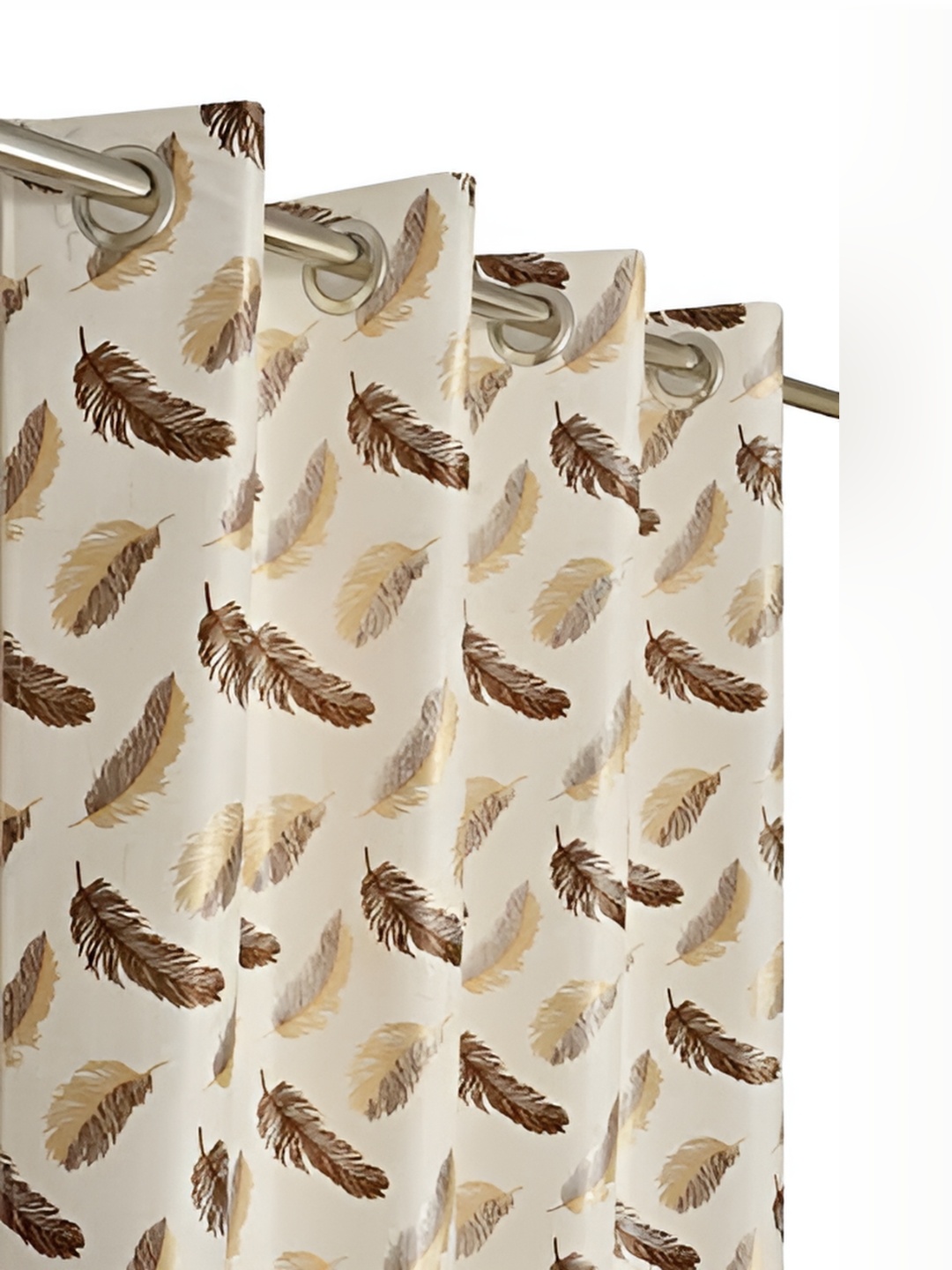 

HOMECRUST Coffee Brown & White 2 Pcs Printed Satin Room Darkening Door Curtain