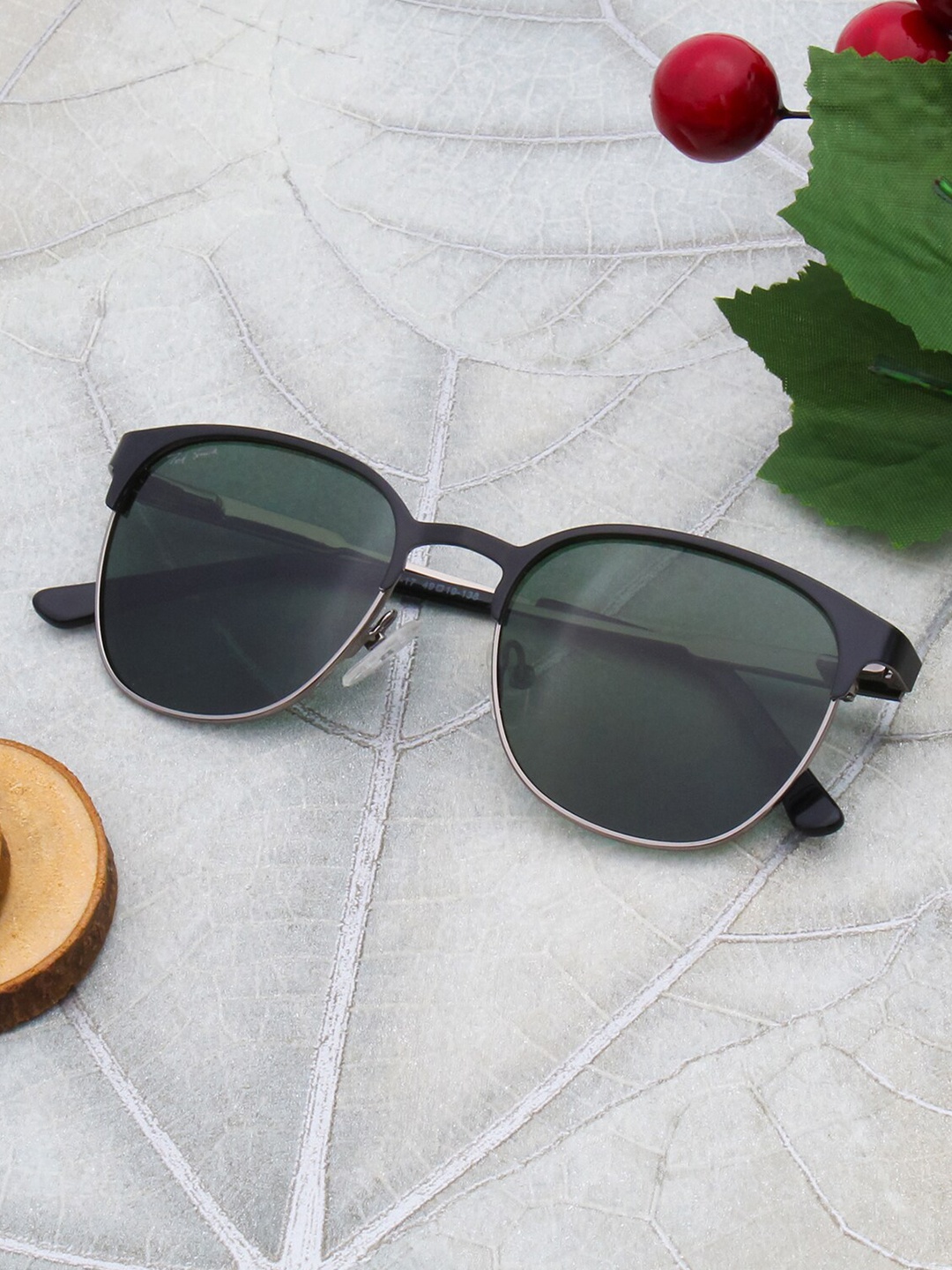 

Ted Smith Unisex Round Sunglasses with UV Protected Lens TS-NOIR_M.BLK, Green