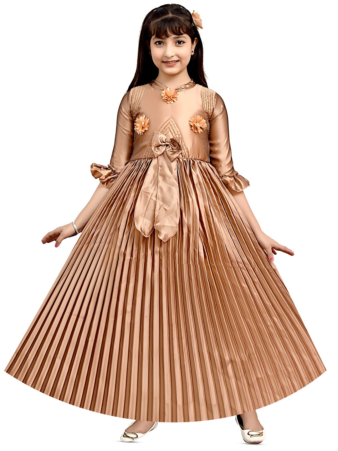 

BAESD Applique Satin A-Line Maxi Dress, Coffee brown
