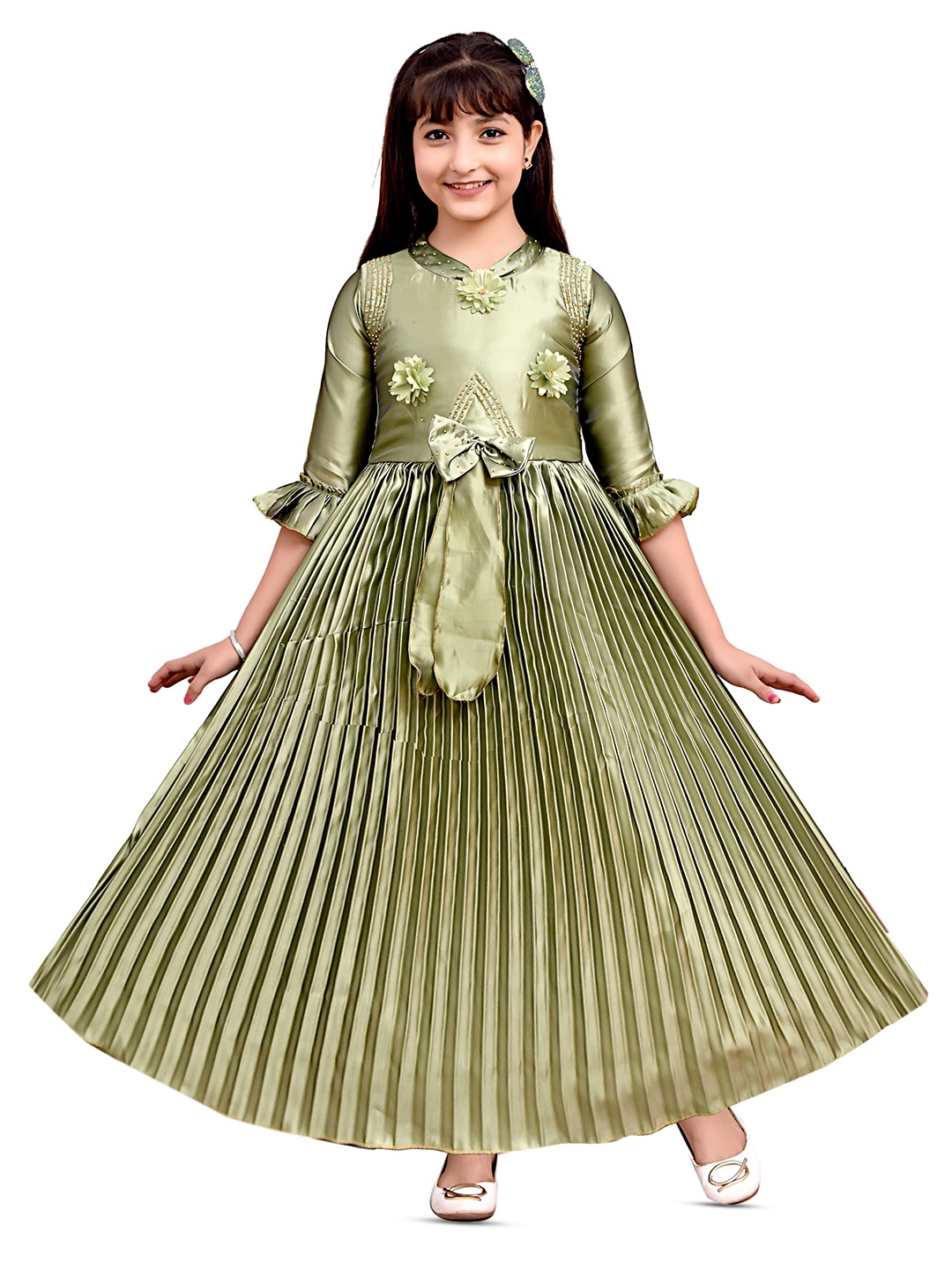 

BAESD Girls Striped Satin Maxi Dress, Green