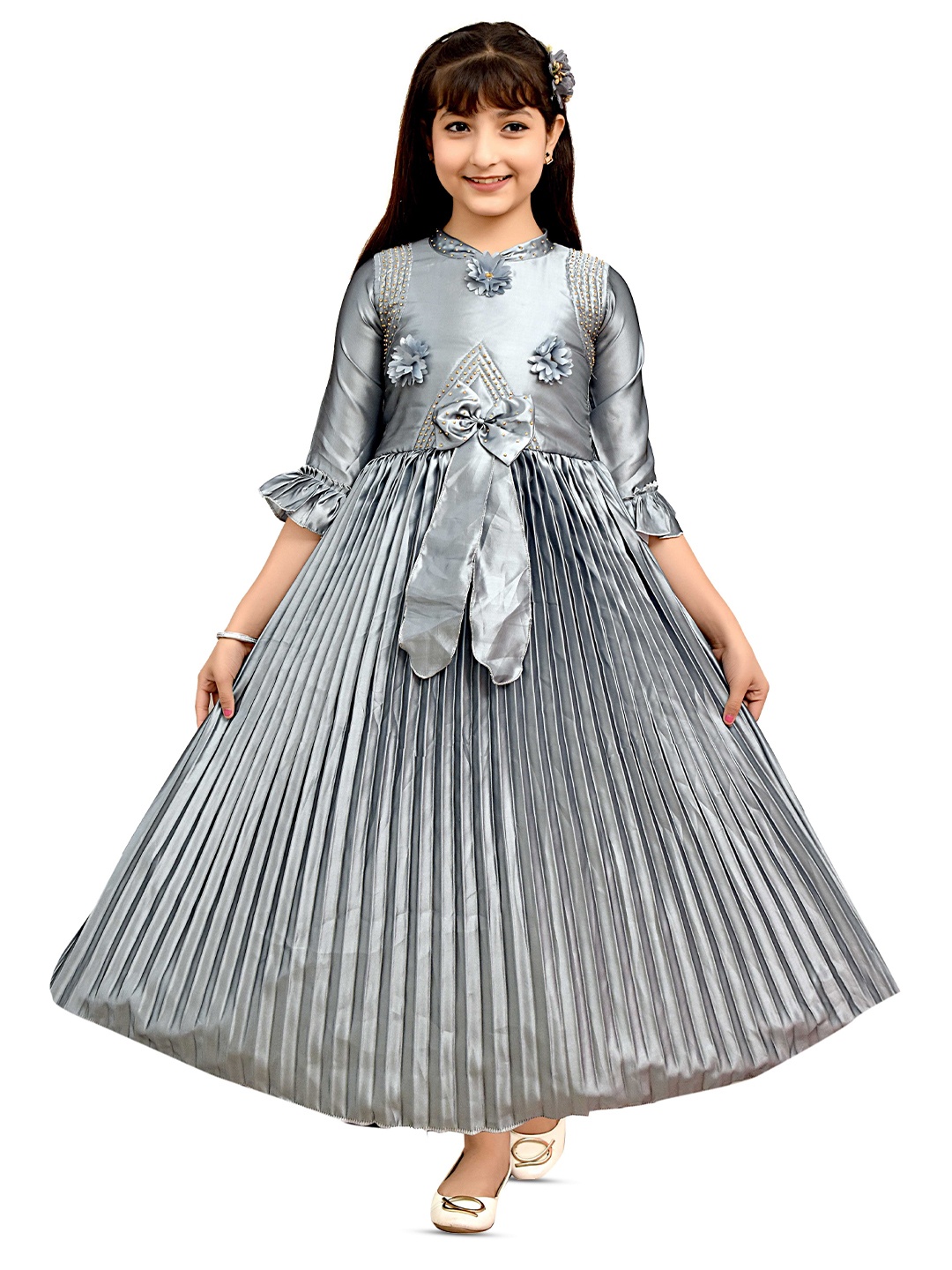 

BAESD Girls Embellished Satin Maxi Dress, Grey
