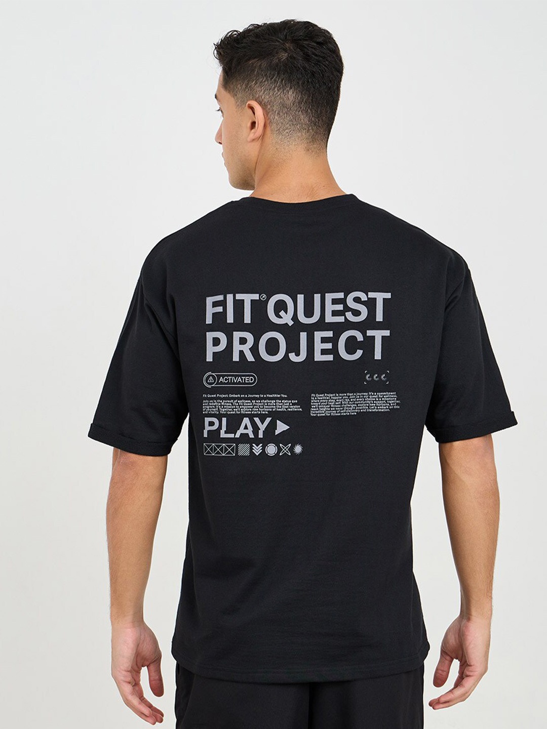 

Styli Oversized Slogan Print Athleisure Terry T-Shirt, Black
