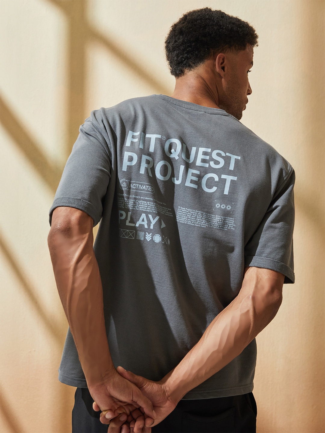

Styli Oversized Slogan Print Athleisure Terry T-Shirt, Charcoal