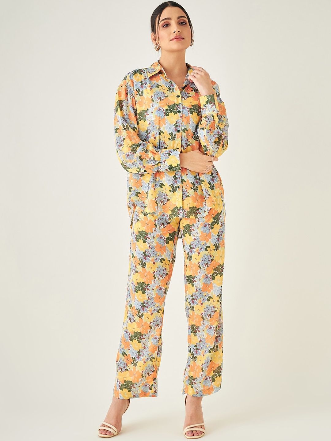 

JUNE & HARRY Floral Printed Shirt With Trousers, Orange