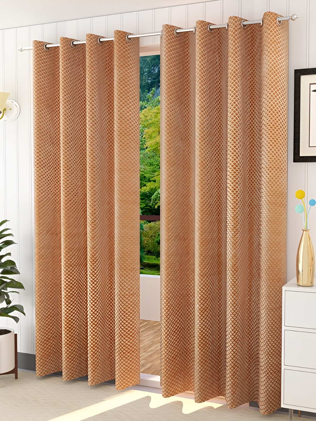 

HOMECRUST Beige 2 Pieces Room Darkening Velvet Door Curtains