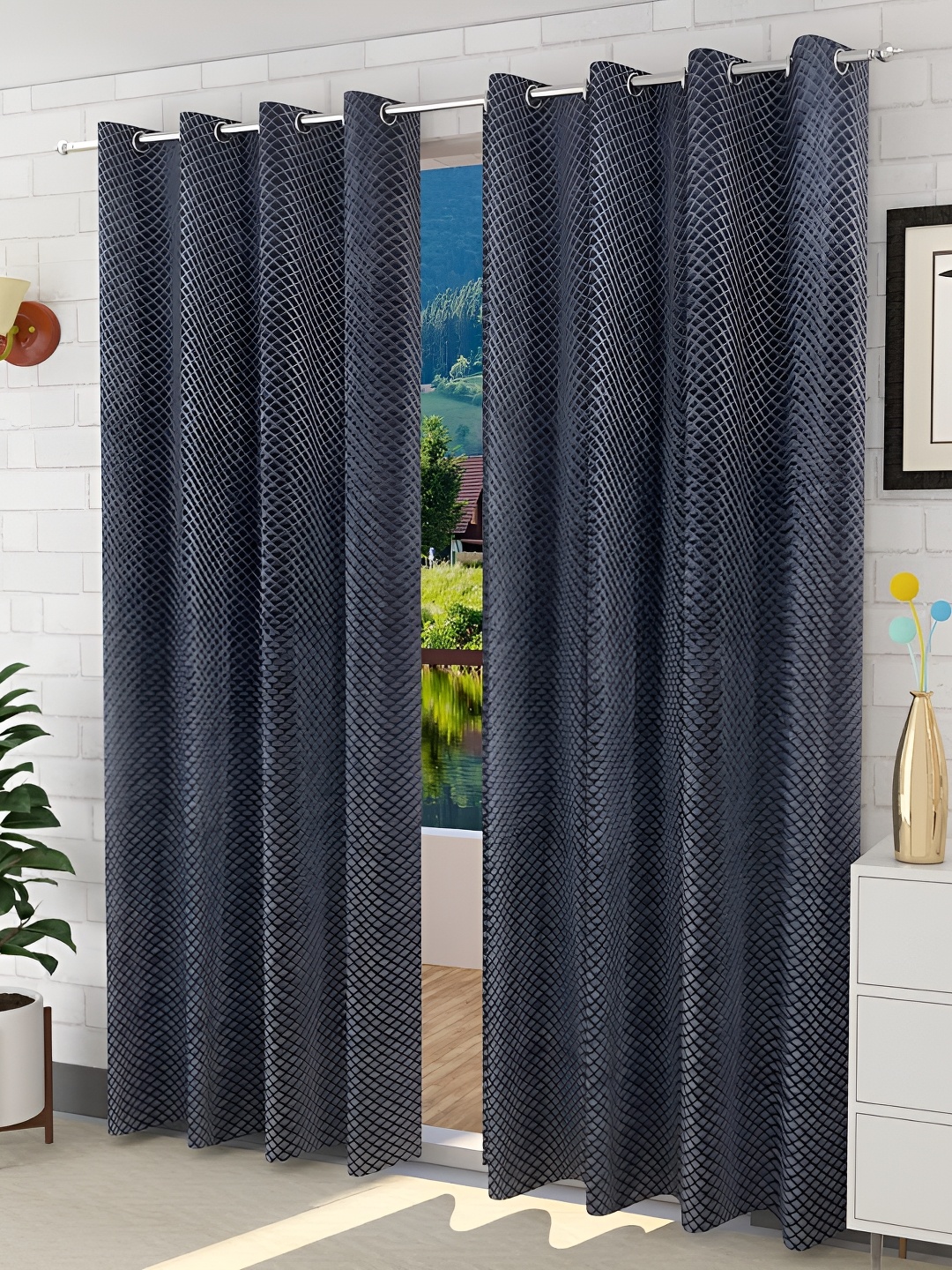 

HOMECRUST Grey 2 Pieces Room Darkening Velvet Long Door Curtains