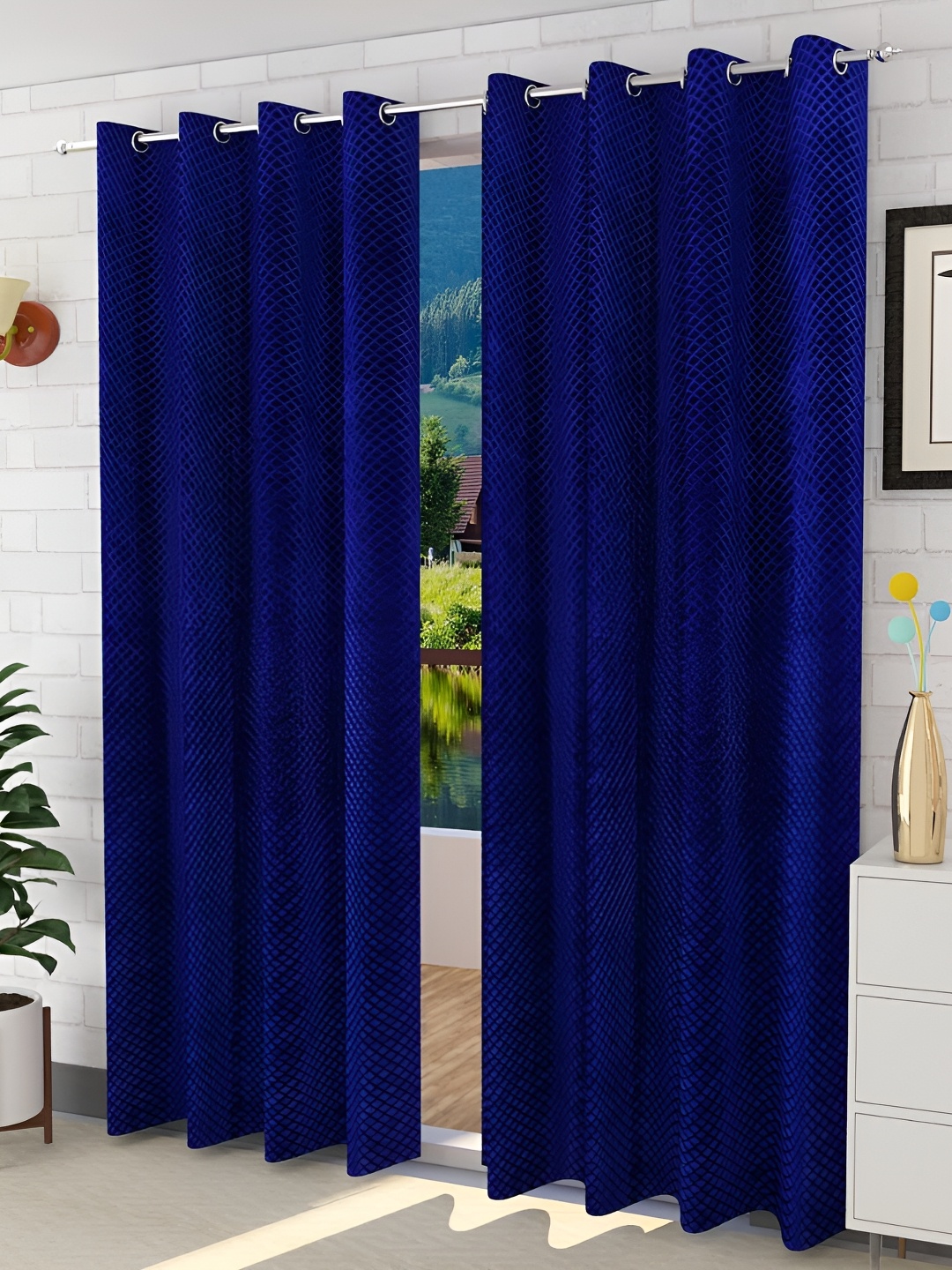 

HOMECRUST Blue 2 Pieces Room Darkening Velvet Long Door Curtains