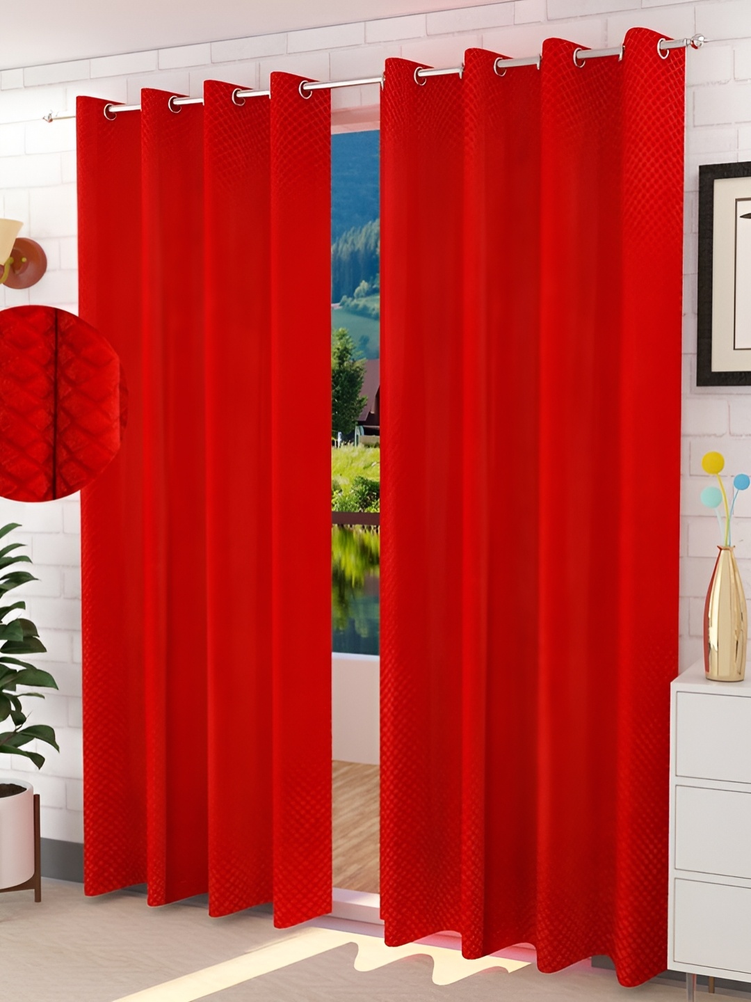 

HOMECRUST Red 2 Pieces Room Darkening Velvet Door Curtains