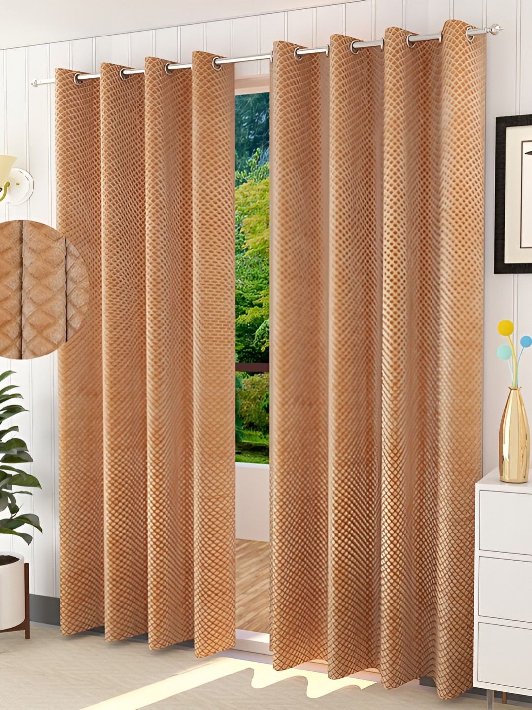 

HOMECRUST Beige 2 Pieces Geometric Room Darkening Long Door Curtains