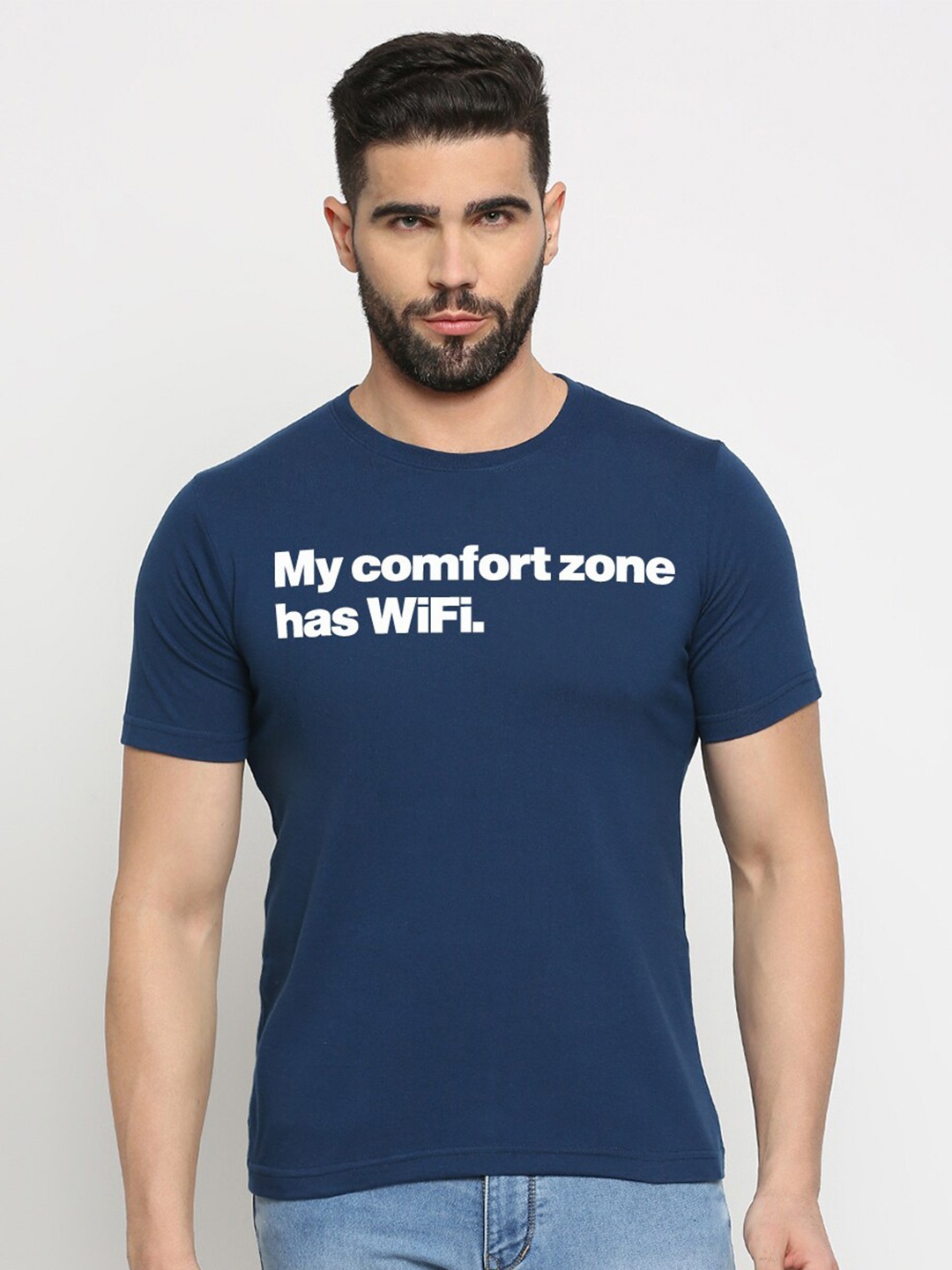 

MOD ECRU Typography Printed Cotton T-shirt, Blue