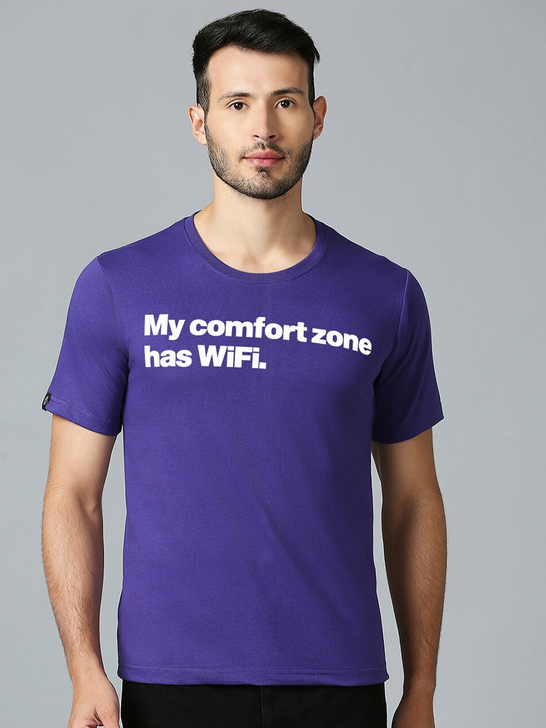 

MOD ECRU Typography Printed Cotton T-shirt, Purple