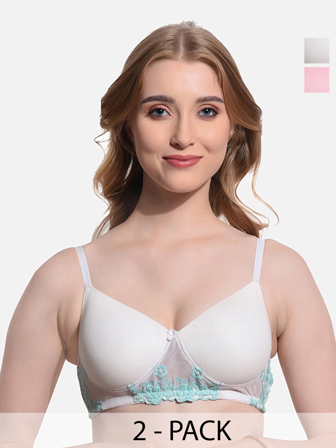 

FIMS Pack Of 2 Full Coverage Lightly Padded Everyday Bras With All Day Comfort, White