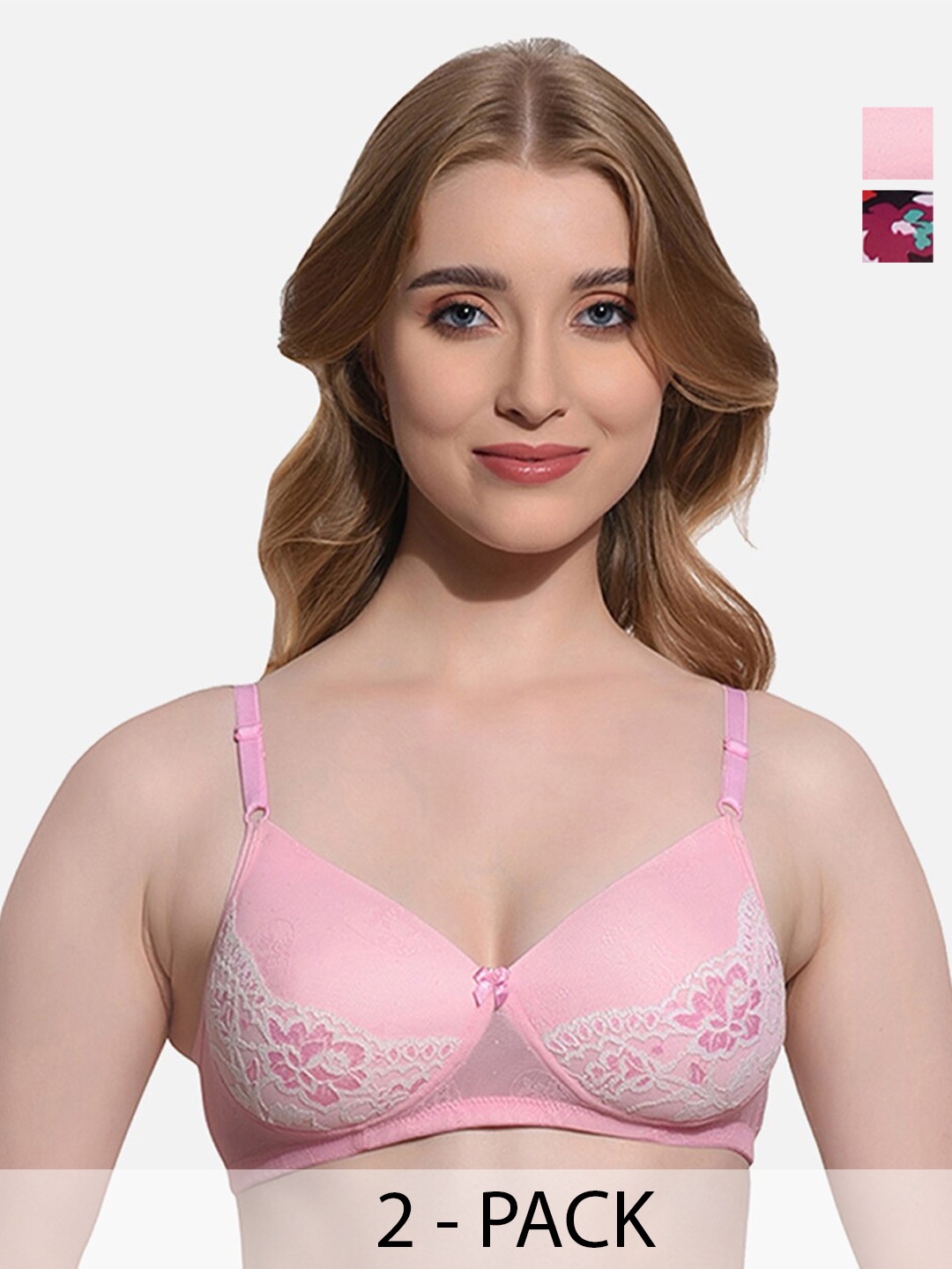 

FIMS Pack Of 2 Full Coverage Lightly Padded Everyday Bras With All Day Comfort, Pink