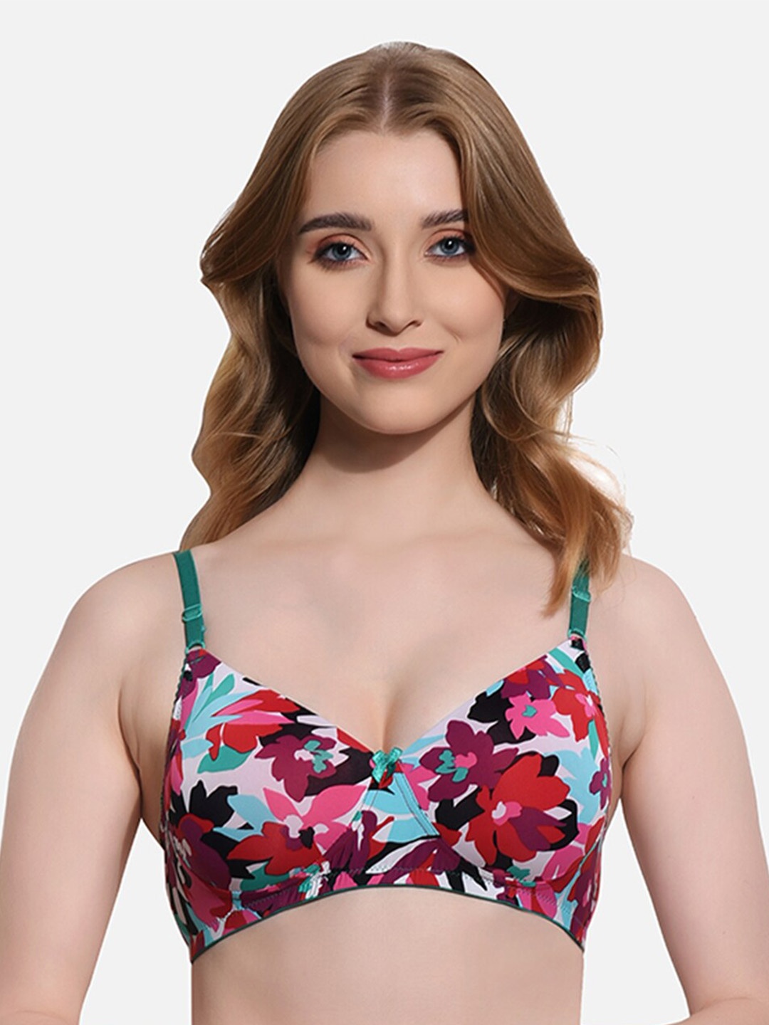 

FIMS Floral Printed Full Coverage Lightly Padded Bra All Day Comfort, White