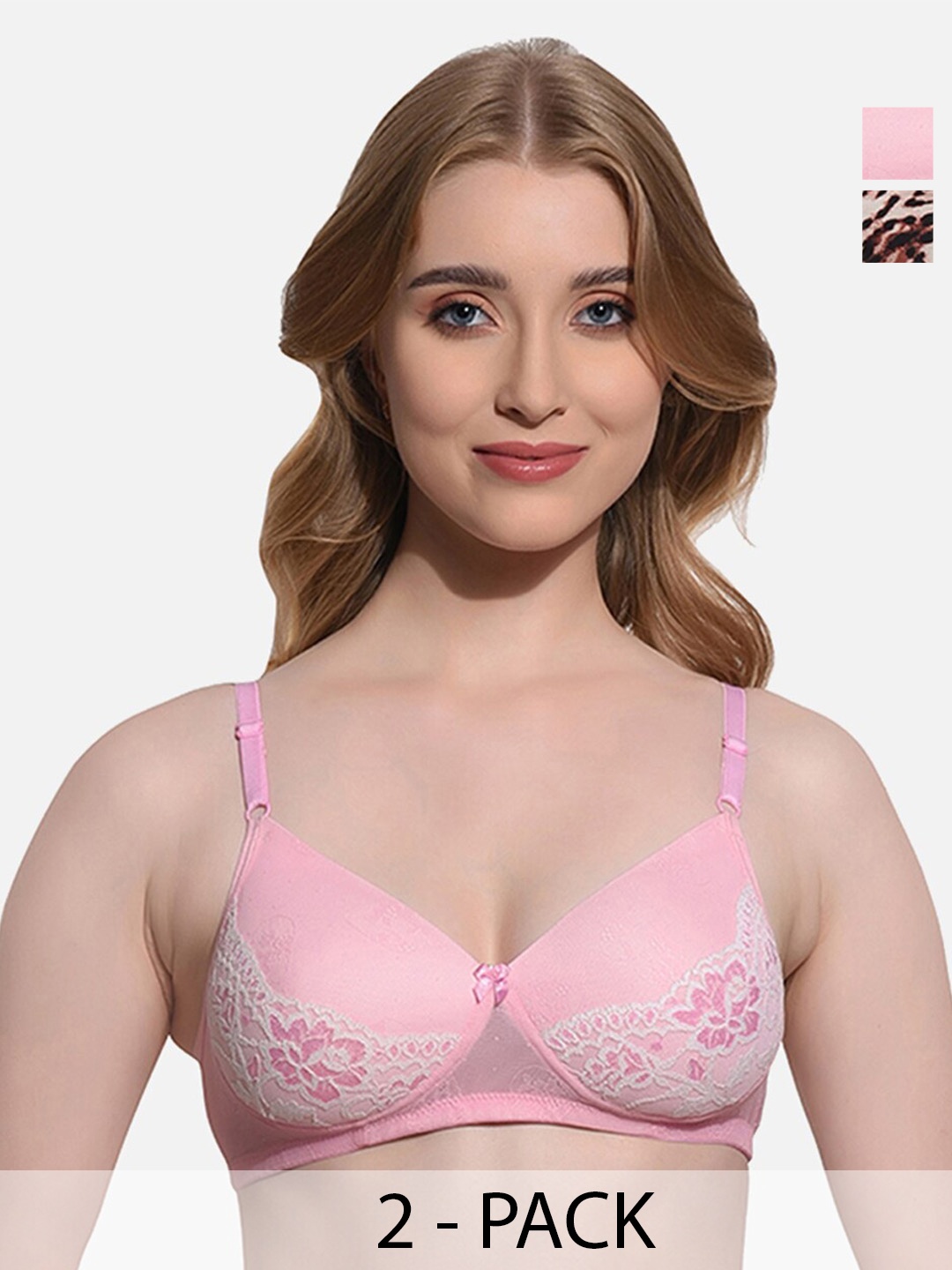 

FIMS Pack Of 2 Full Coverage Lightly Padded Bra All Day Comfort, Pink