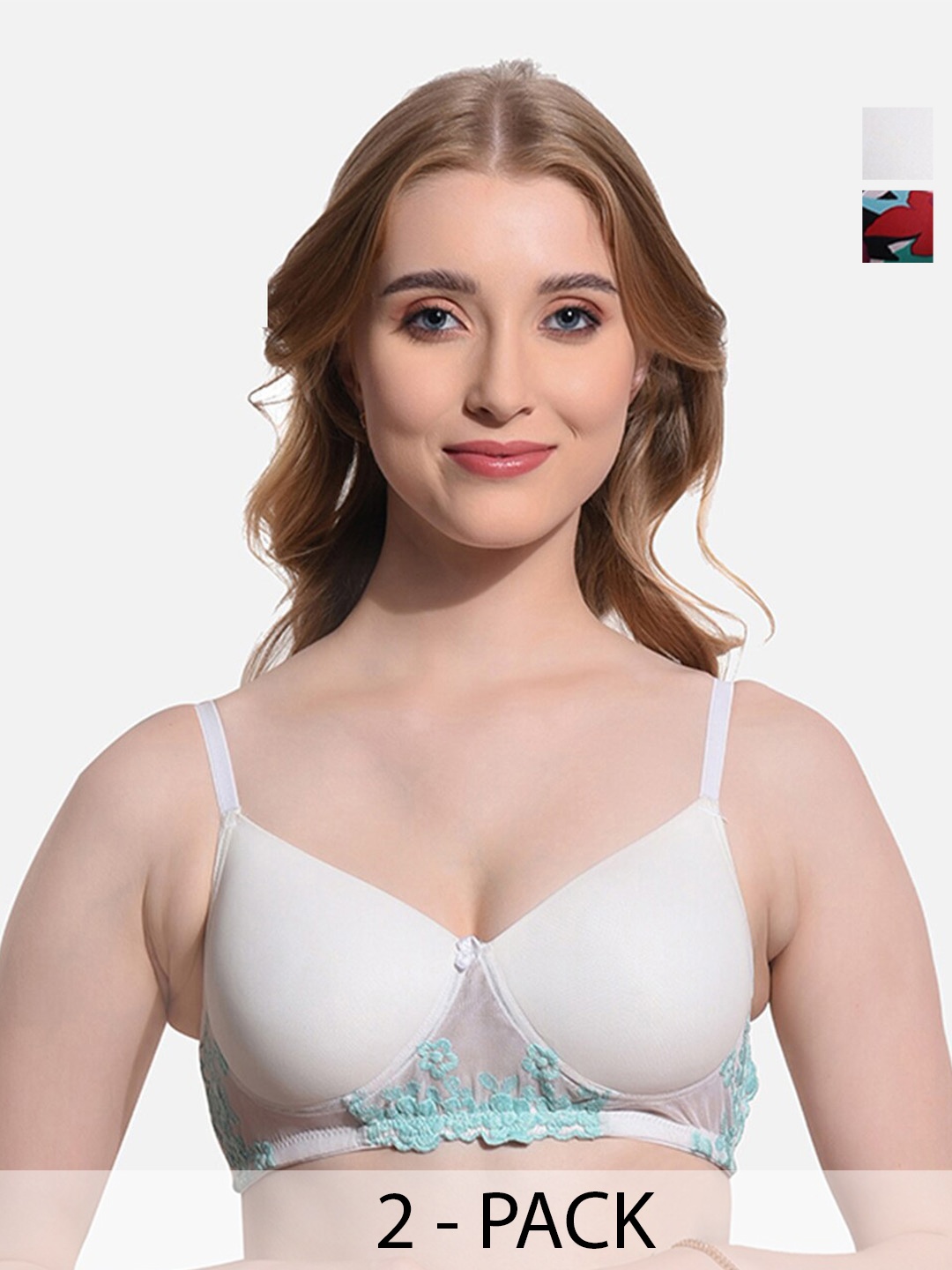 

FIMS Pack Of 2 Full Coverage Lightly Padded Everyday Bras With All Day Comfort, White