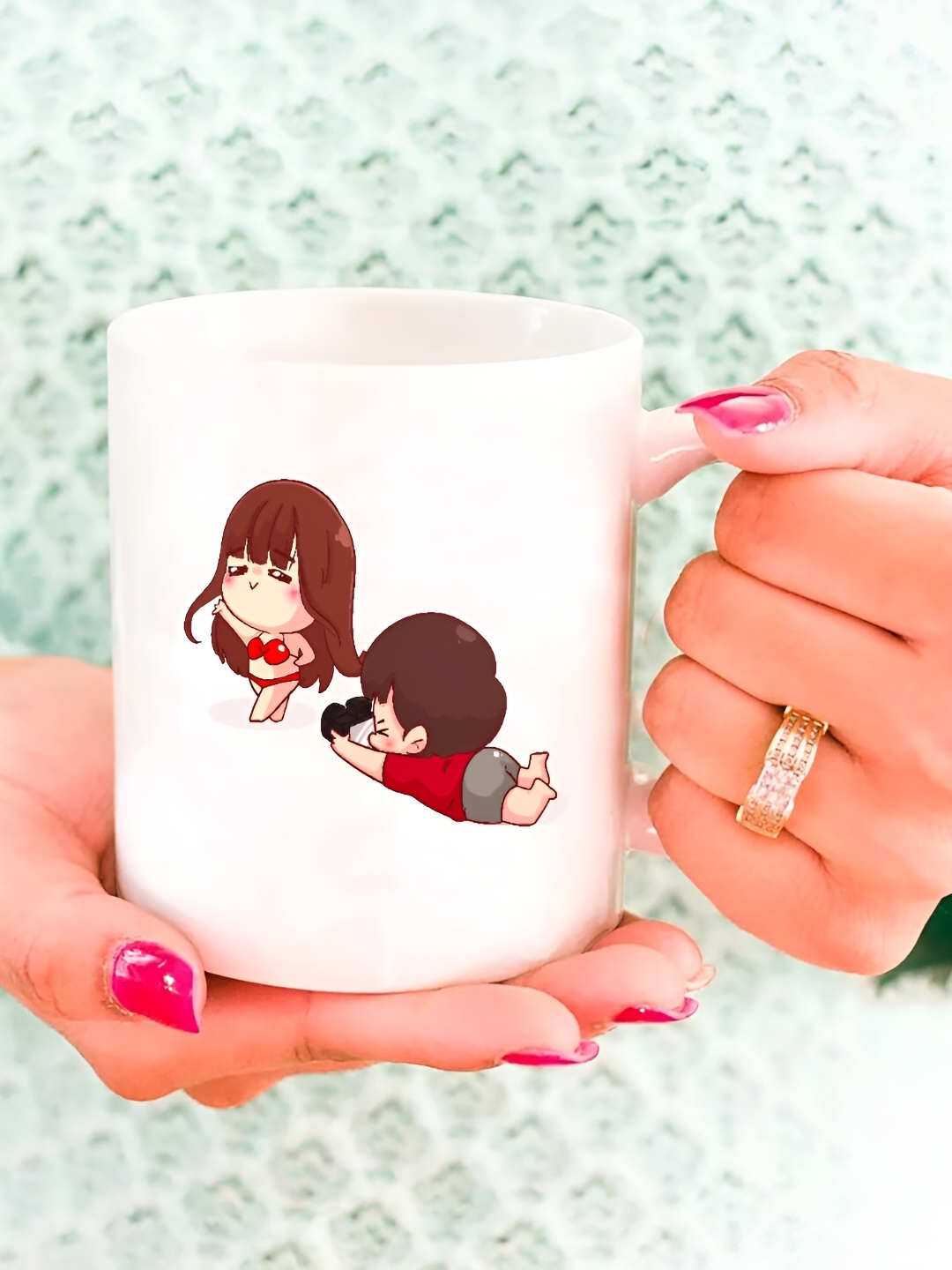 The Decor Lane White & Red Printed Ceramic Glossy Finished Mug 325 ml