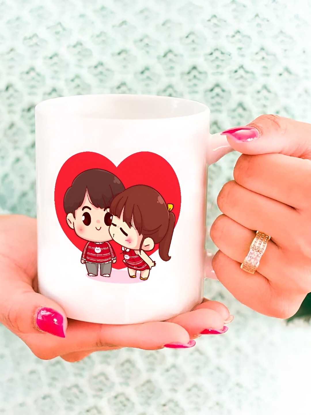 

The Decor Lane White & Red Printed Ceramic Glossy Finished Mug 325 ml